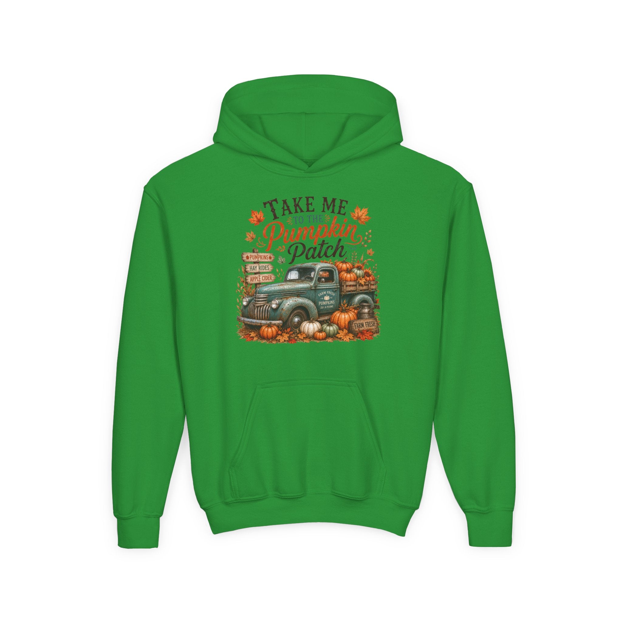 Youth Fall Pumpkin Truck Hoodie — 'Pumpkin Patch' Vintage Truck Graphic Hooded Sweatshirt