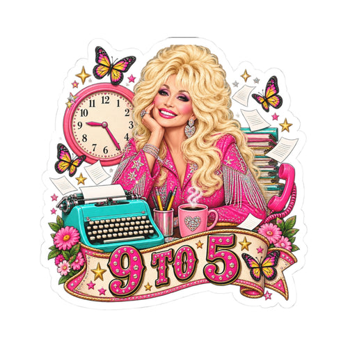 9 to 5 Dolly Sticker — Retro Office Vibe, Typewriter & Clock Decor
