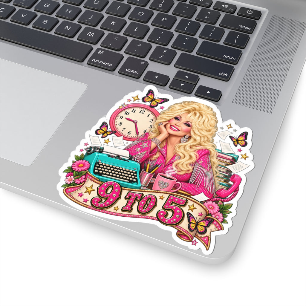 9 to 5 Dolly Sticker — Retro Office Vibe, Typewriter & Clock Decor