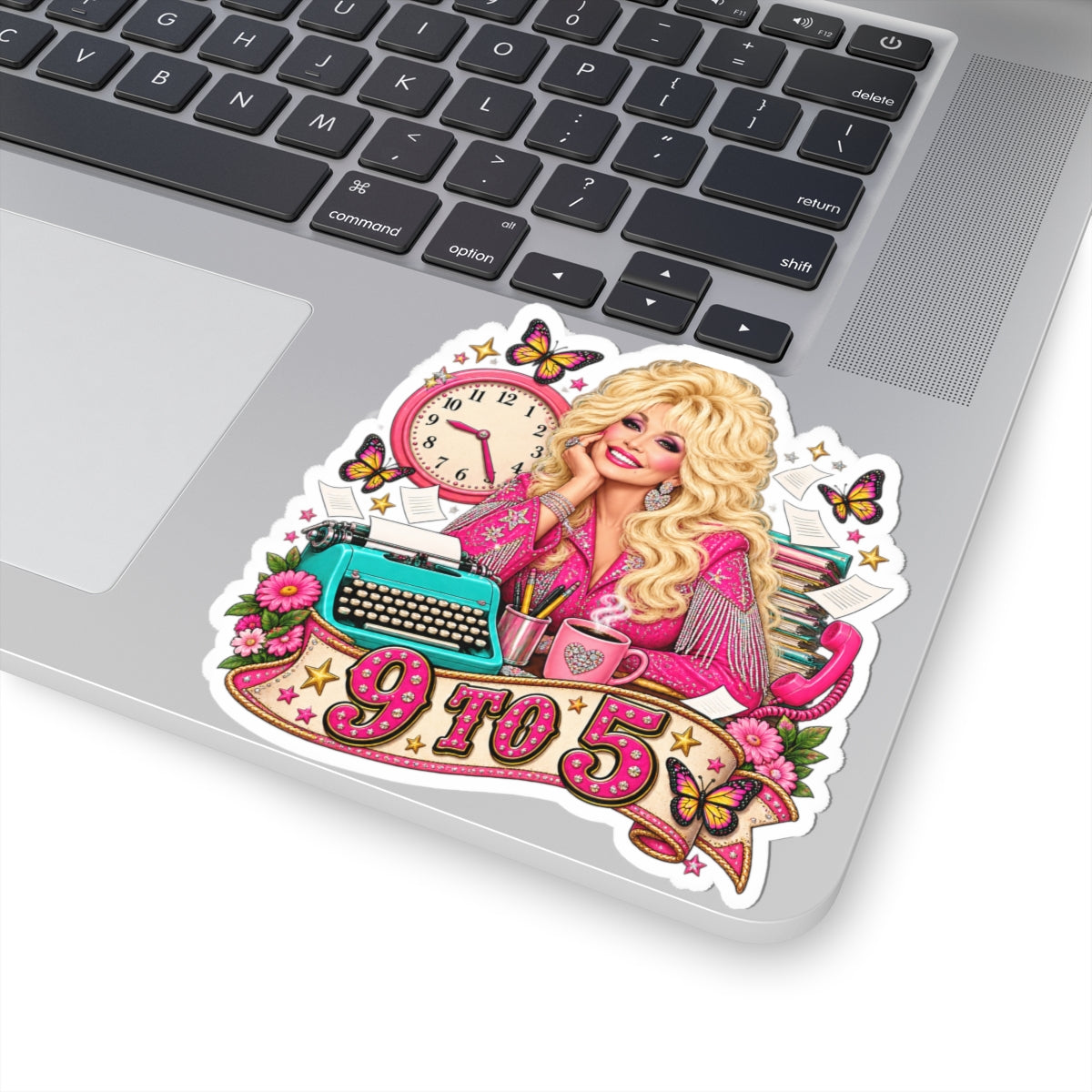 9 to 5 Dolly Sticker — Retro Office Vibe, Typewriter & Clock Decor