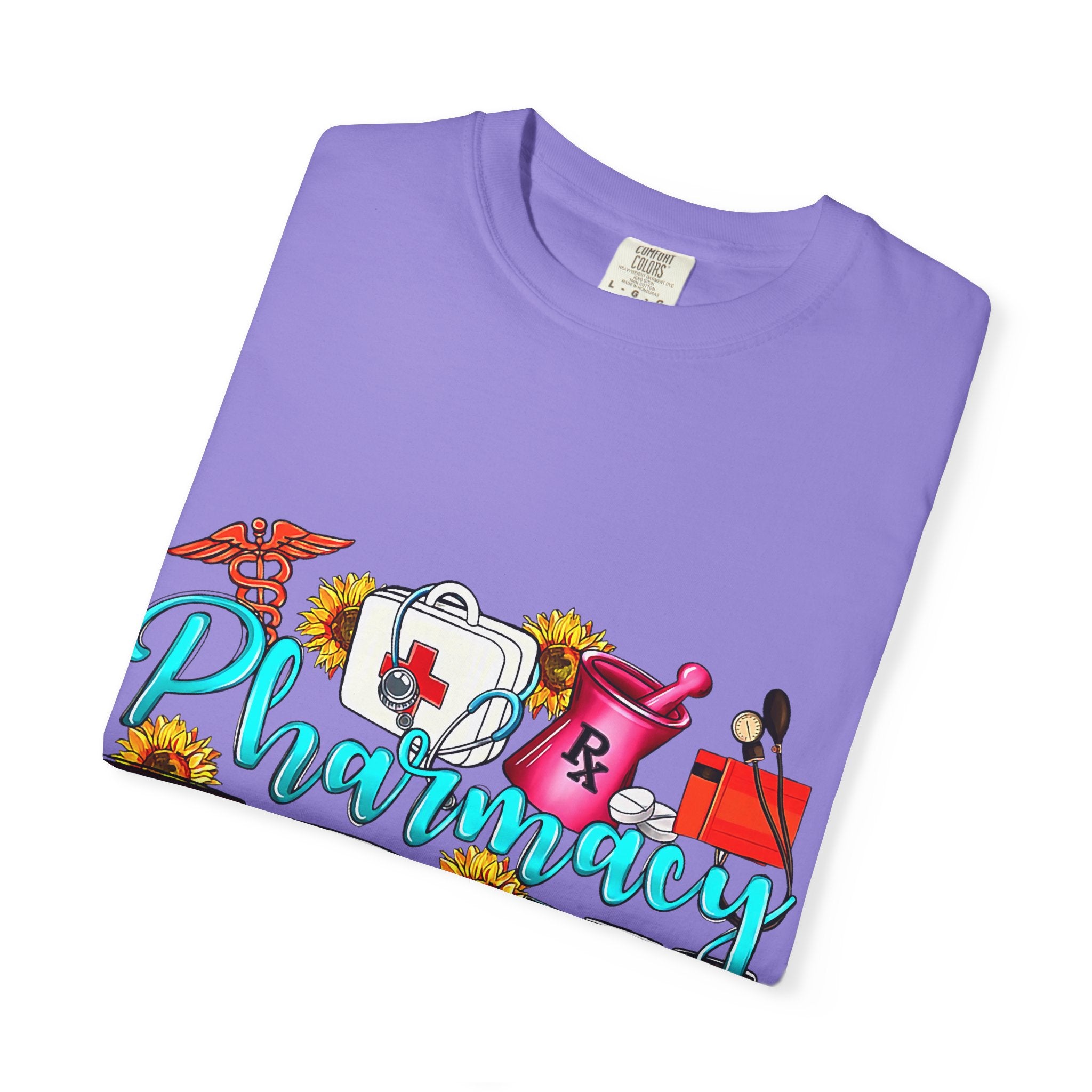 Pharmacy Tech Graphic T-Shirt — Colorful Medical Tools Design