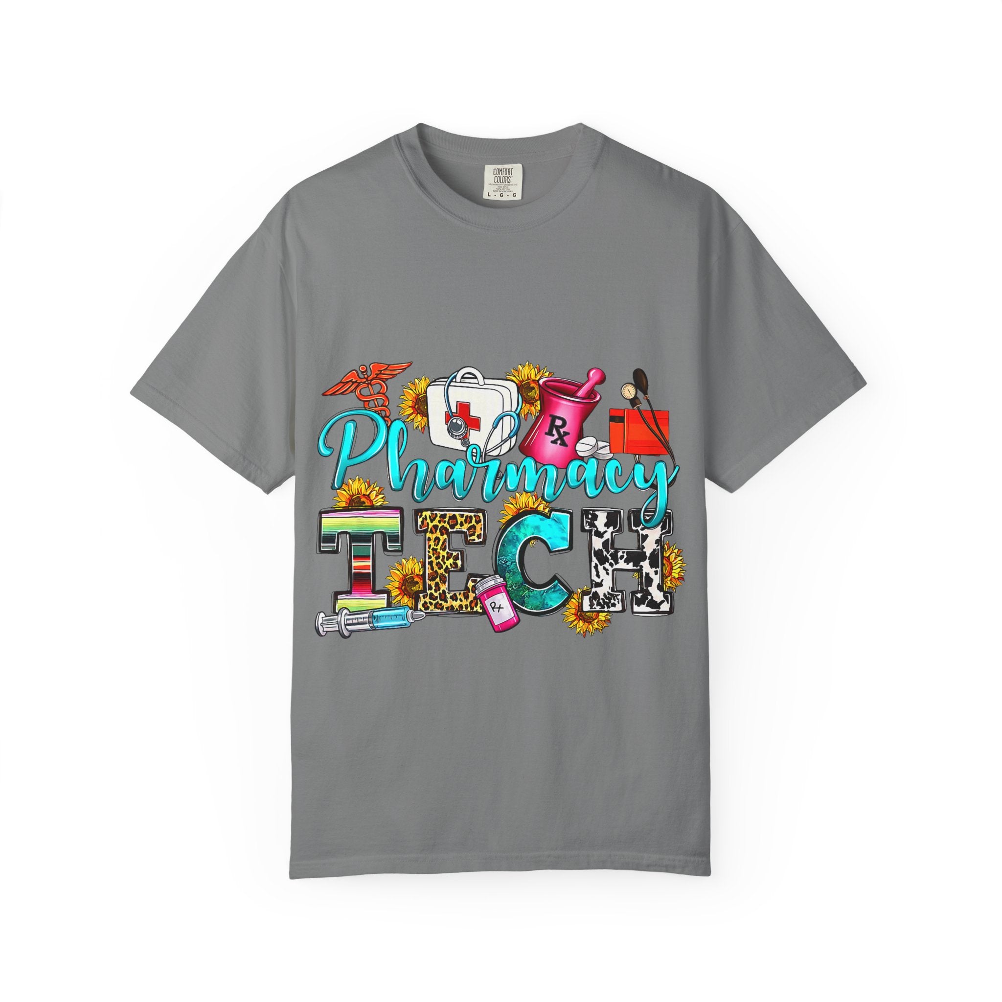 Pharmacy Tech Graphic T-Shirt — Colorful Medical Tools Design