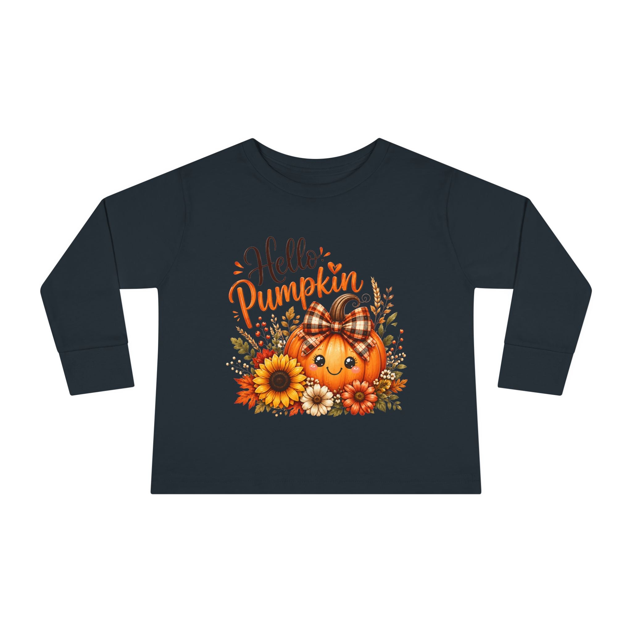 Hello Pumpkin Toddler Long Sleeve Tee — Cute Fall Pumpkin Graphic