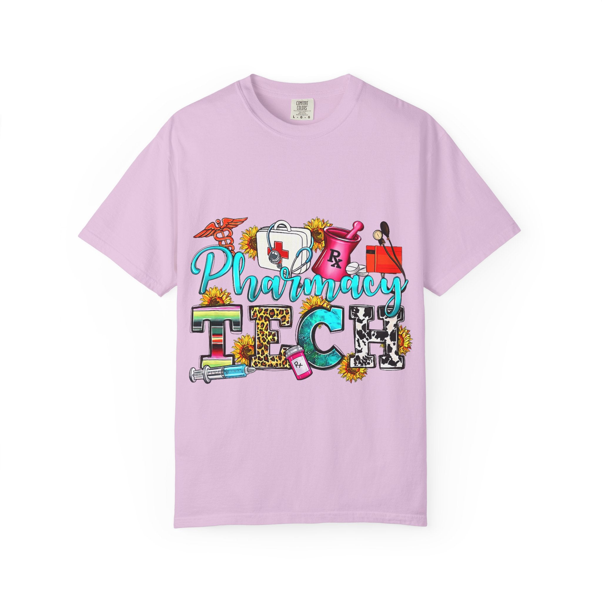 Pharmacy Tech Graphic T-Shirt — Colorful Medical Tools Design