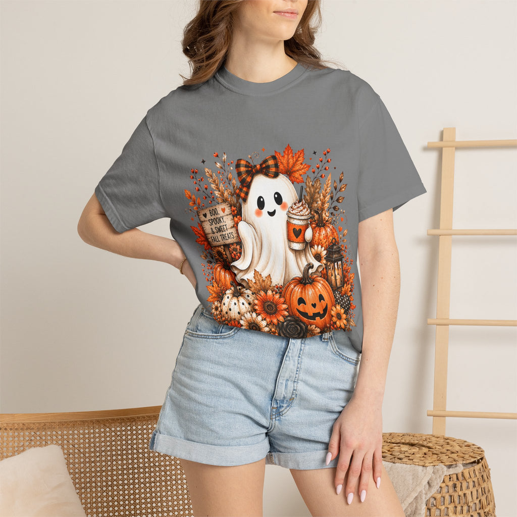 Halloween Ghost Tee — Cute Pumpkin & Autumn Floral Trick-or-Treat Shirt