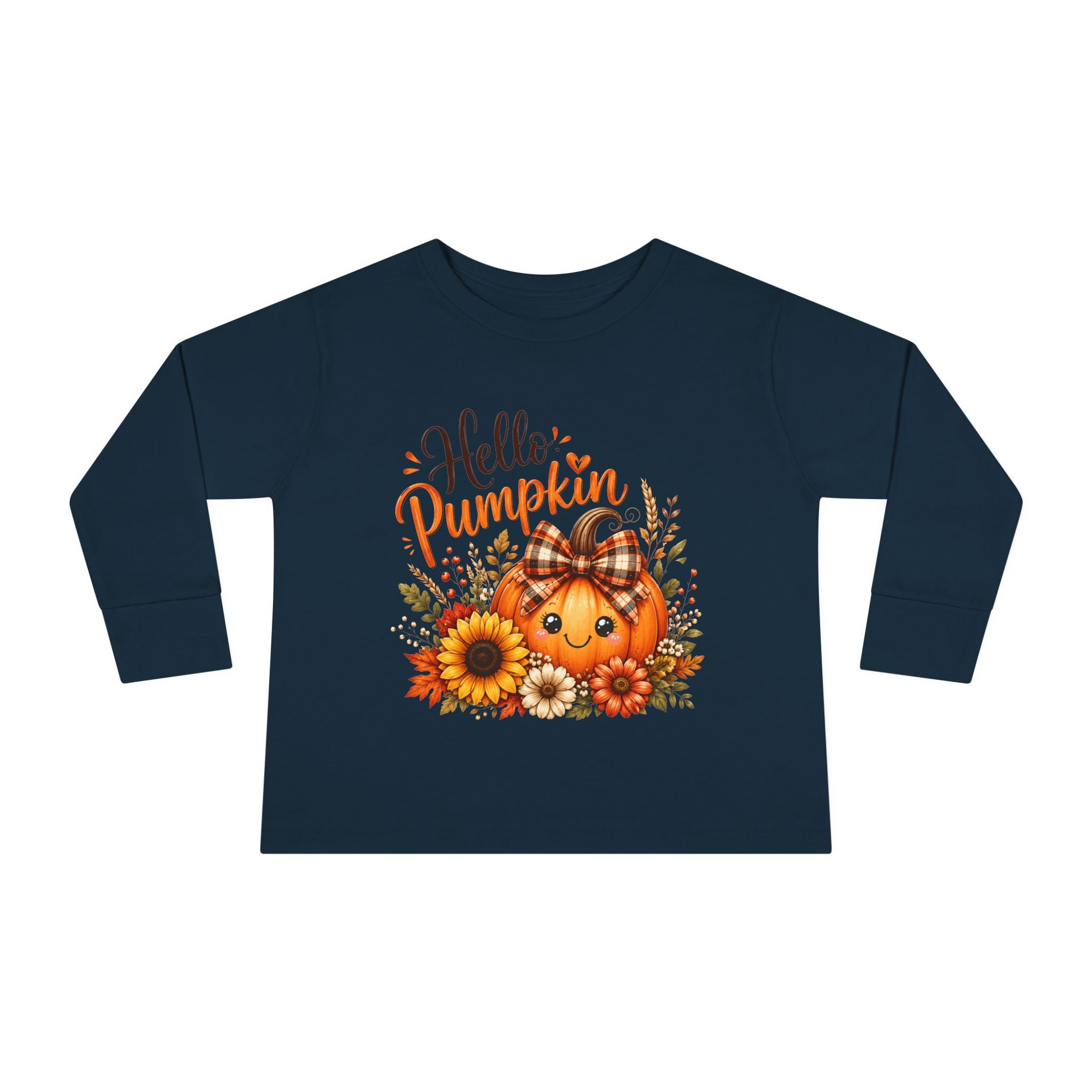 Hello Pumpkin Toddler Long Sleeve Tee — Cute Fall Pumpkin Graphic