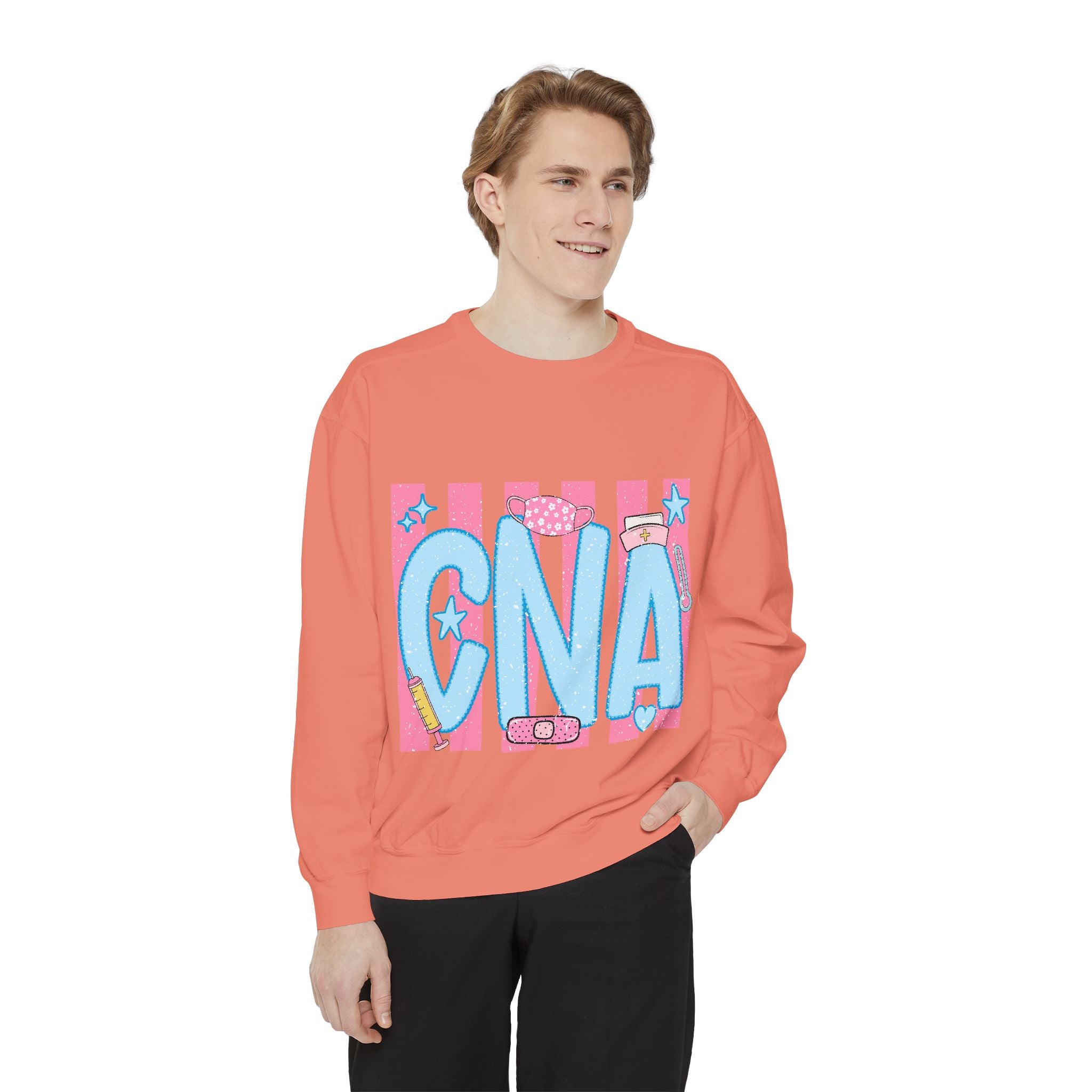 CNA Sparkle Graphic Sweatshirt — Pink & Blue Nurse Assistant Crewneck