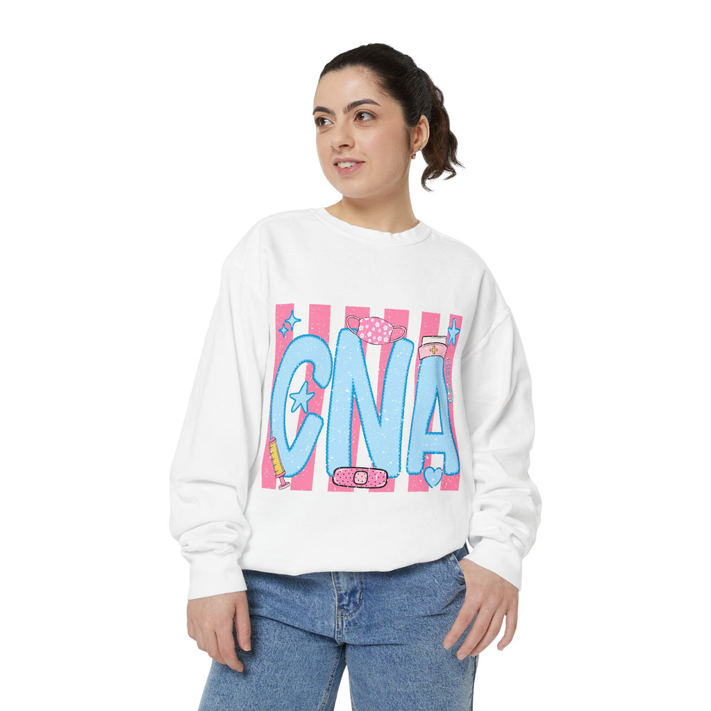 CNA Sparkle Graphic Sweatshirt — Pink & Blue Nurse Assistant Crewneck