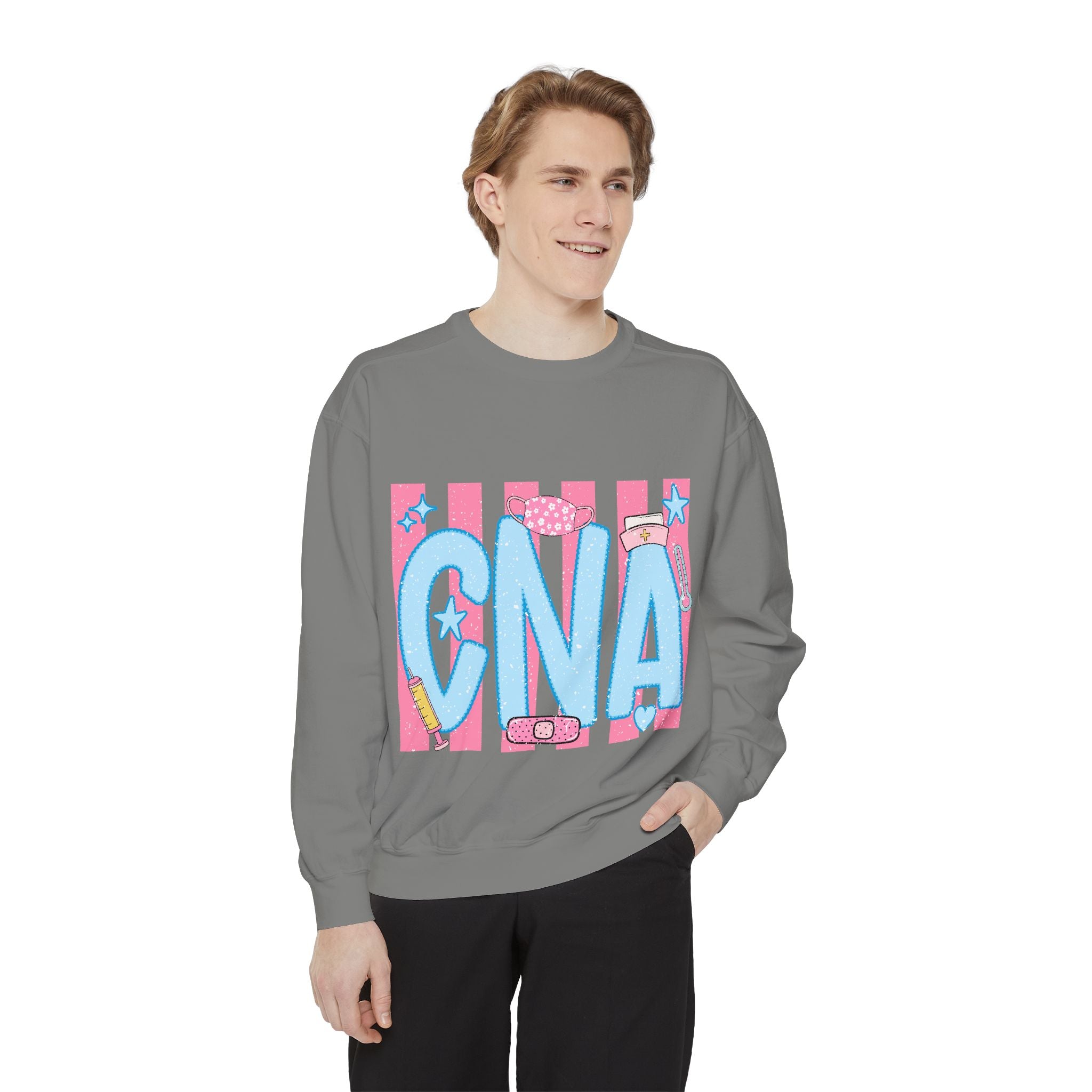 CNA Sparkle Graphic Sweatshirt — Pink & Blue Nurse Assistant Crewneck