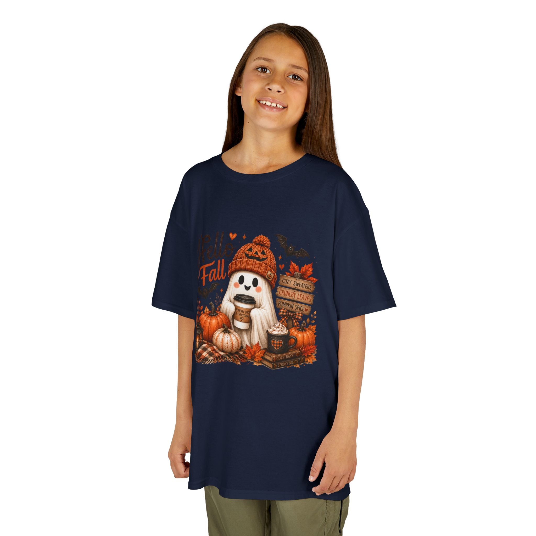 Kids Tee — "Hello Fall" Puppy Pumpkin Autumn Graphic