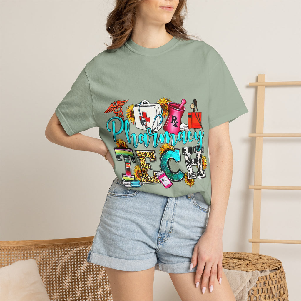 Pharmacy Tech Graphic T-Shirt — Colorful Medical Tools Design