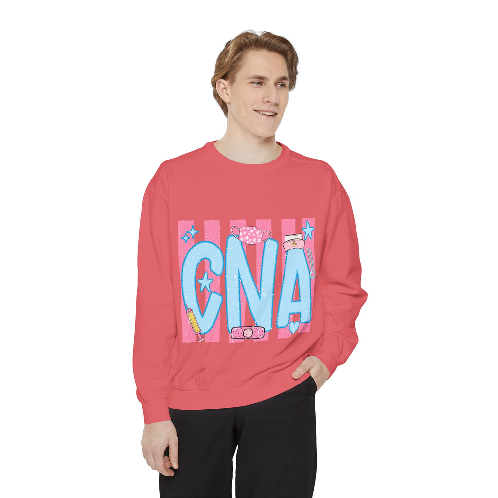 CNA Sparkle Graphic Sweatshirt — Pink & Blue Nurse Assistant Crewneck
