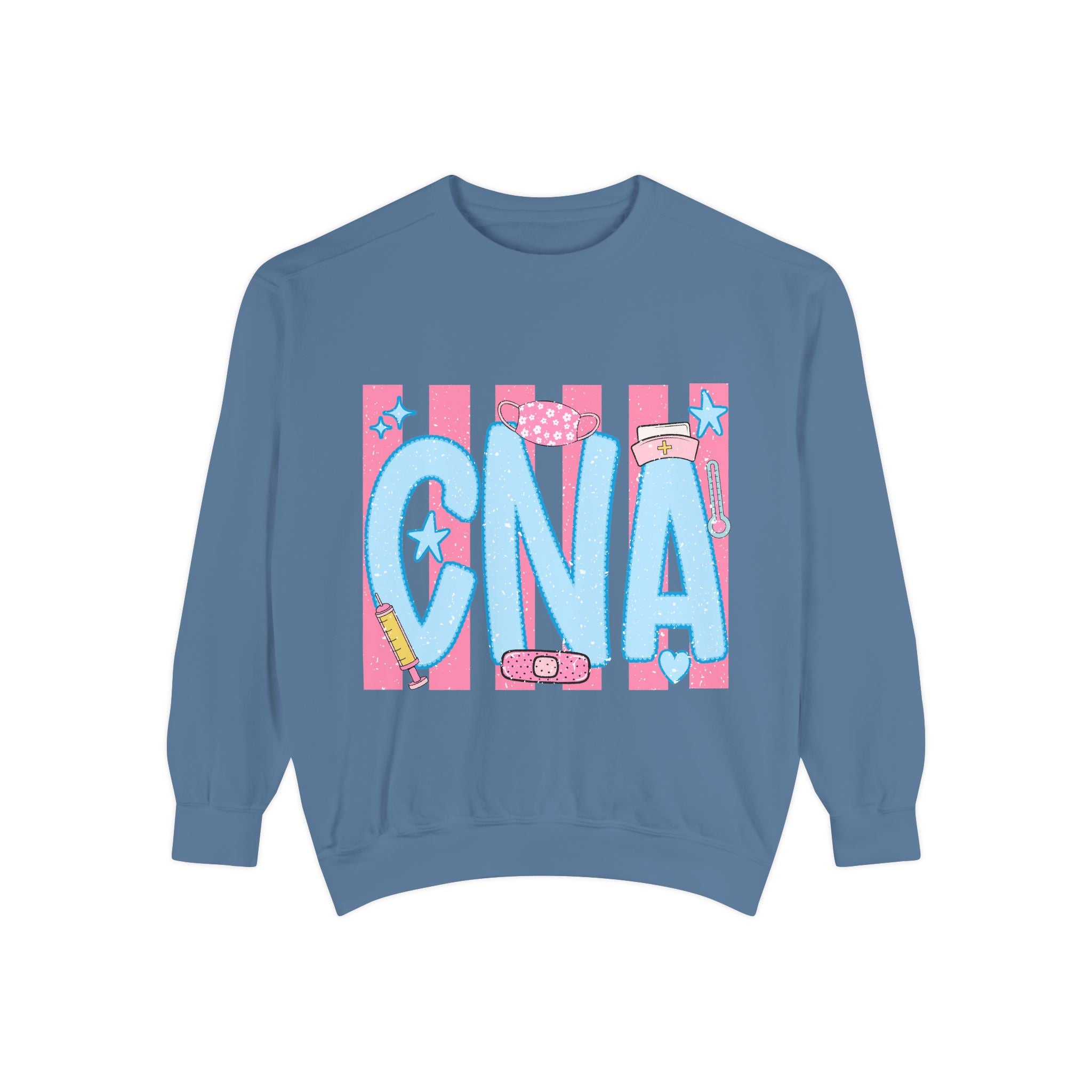 CNA Sparkle Graphic Sweatshirt — Pink & Blue Nurse Assistant Crewneck