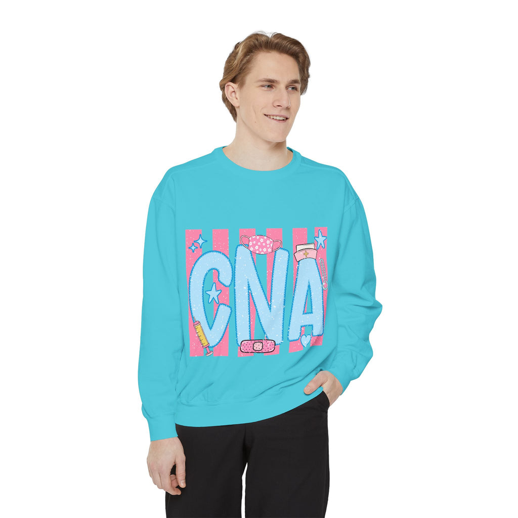 CNA Sparkle Graphic Sweatshirt — Pink & Blue Nurse Assistant Crewneck