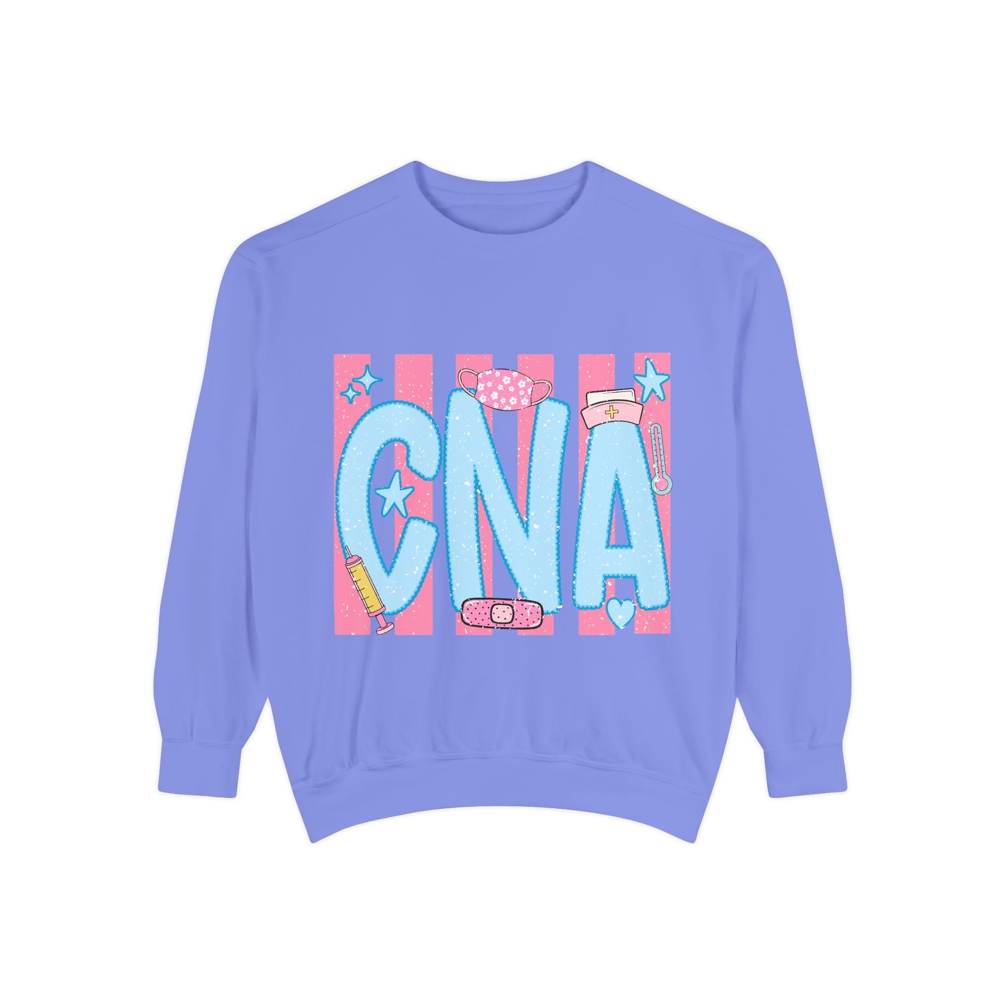 CNA Sparkle Graphic Sweatshirt — Pink & Blue Nurse Assistant Crewneck