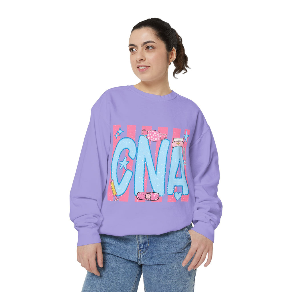 CNA Sparkle Graphic Sweatshirt — Pink & Blue Nurse Assistant Crewneck