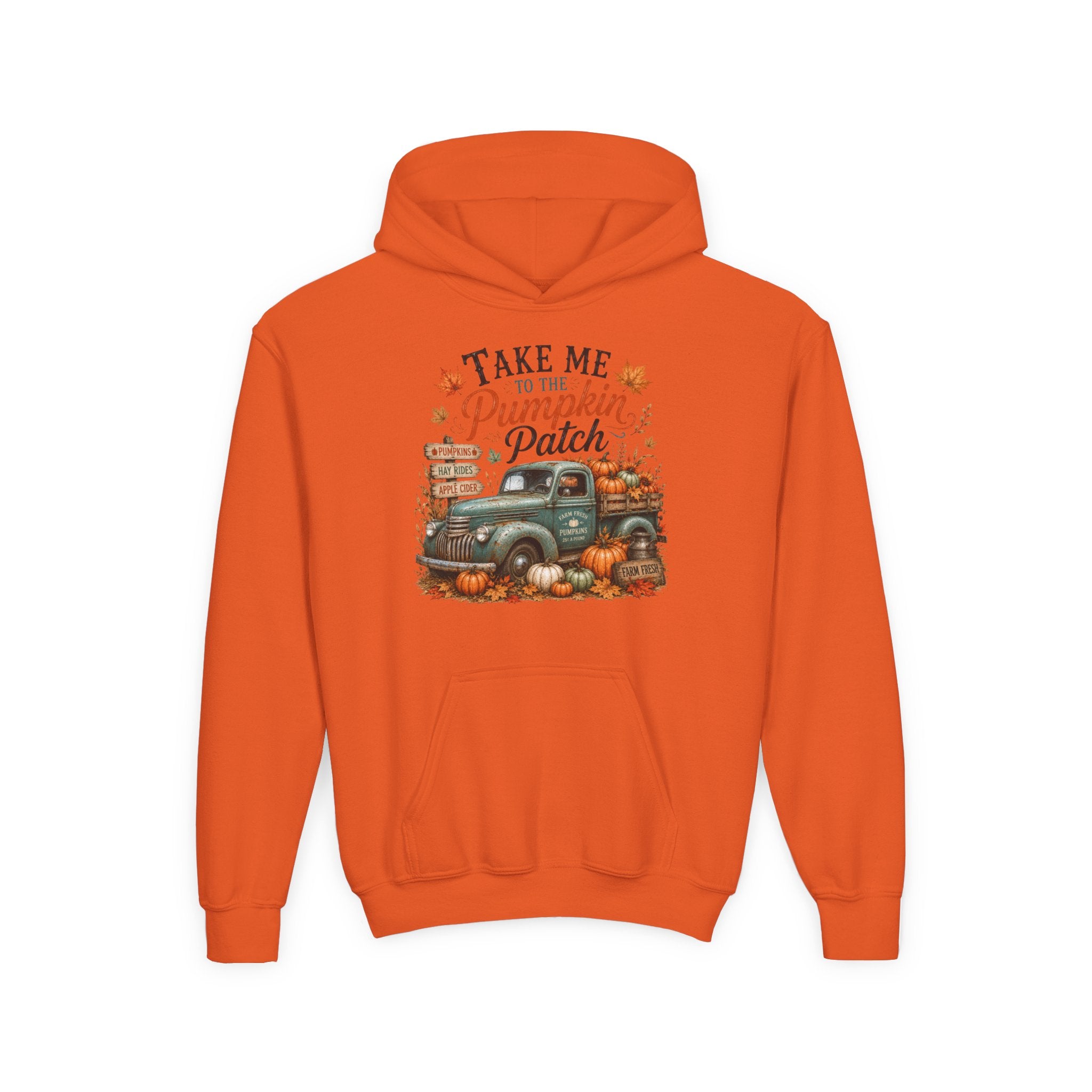 Youth Fall Pumpkin Truck Hoodie — 'Pumpkin Patch' Vintage Truck Graphic Hooded Sweatshirt