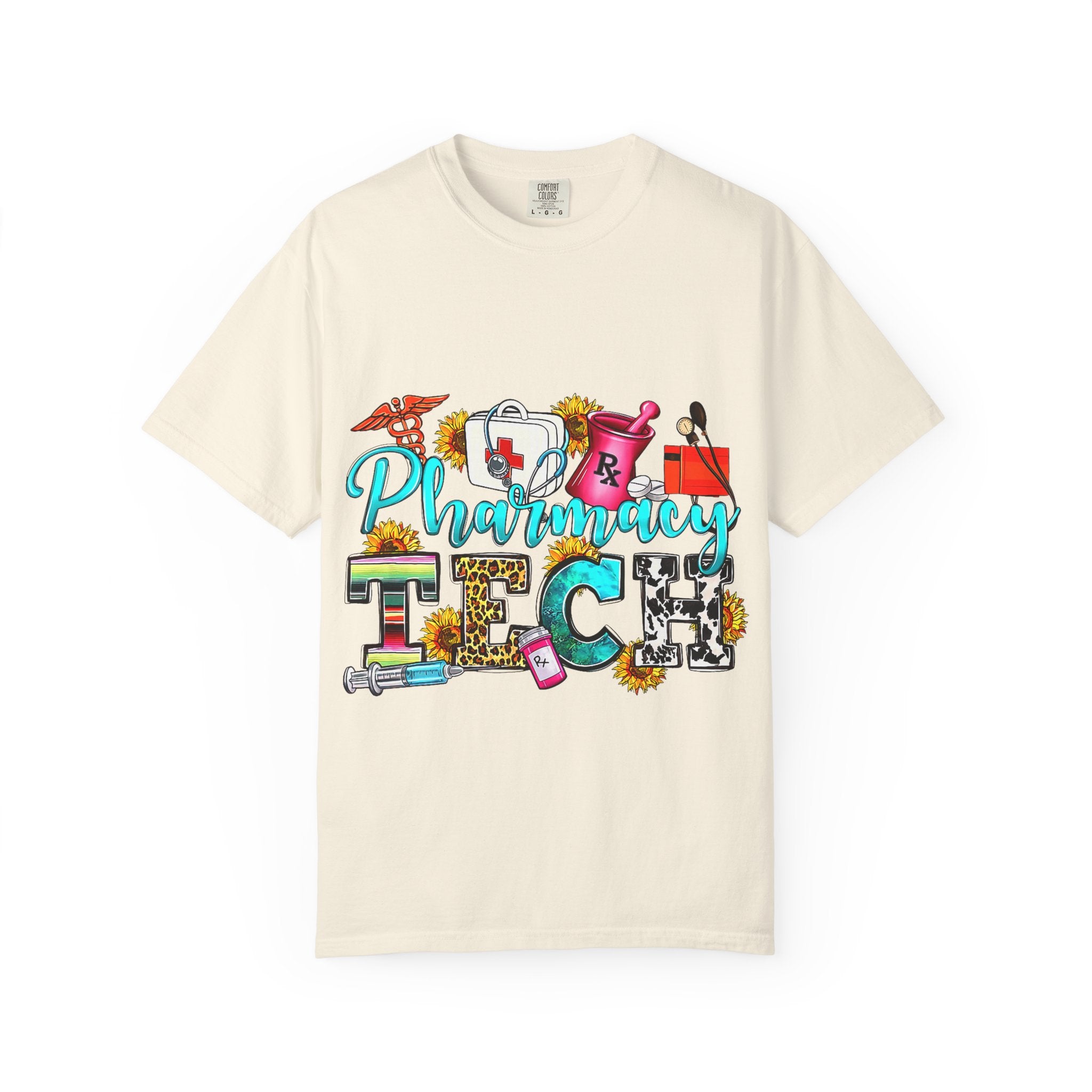 Pharmacy Tech Graphic T-Shirt — Colorful Medical Tools Design