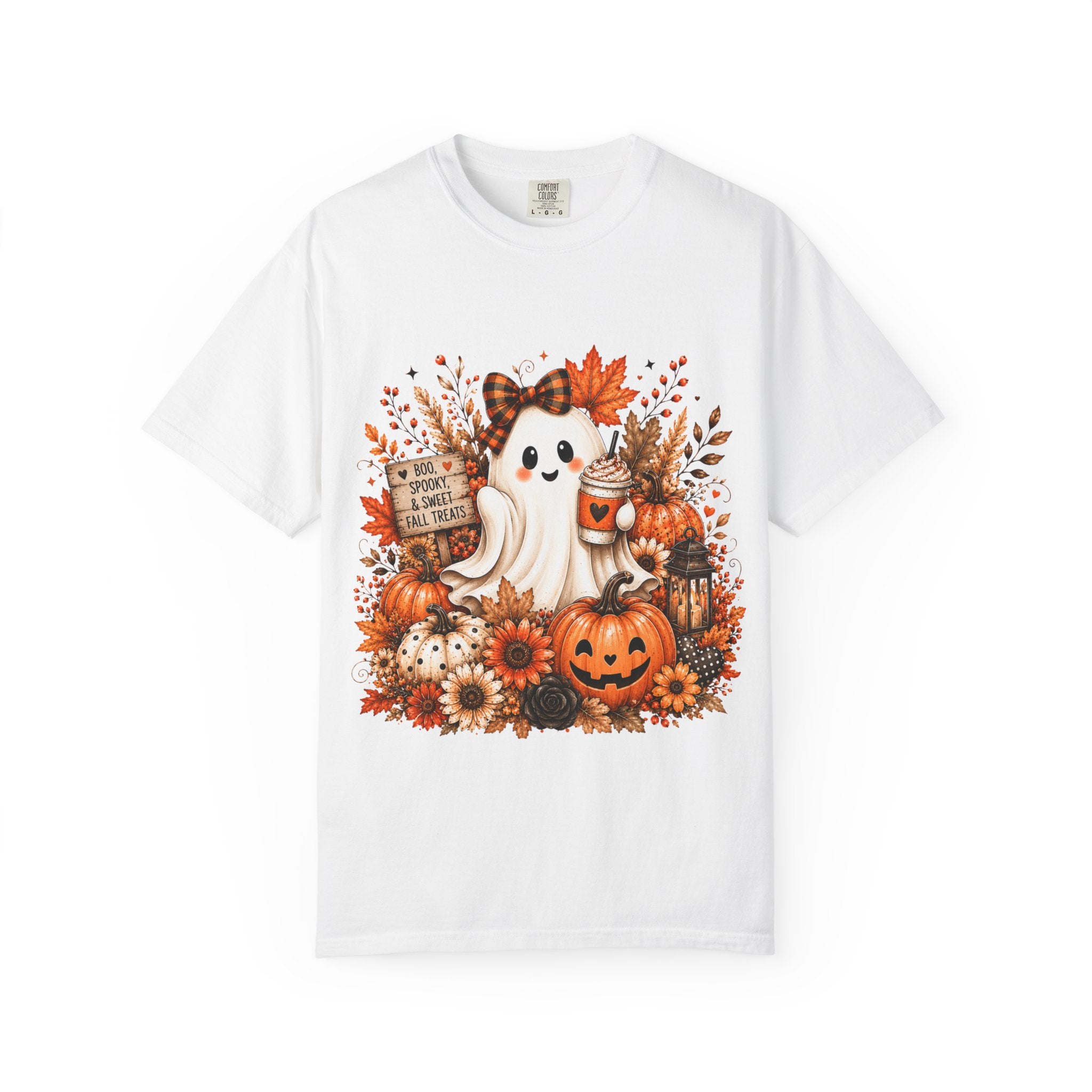 Halloween Ghost Tee — Cute Pumpkin & Autumn Floral Trick-or-Treat Shirt