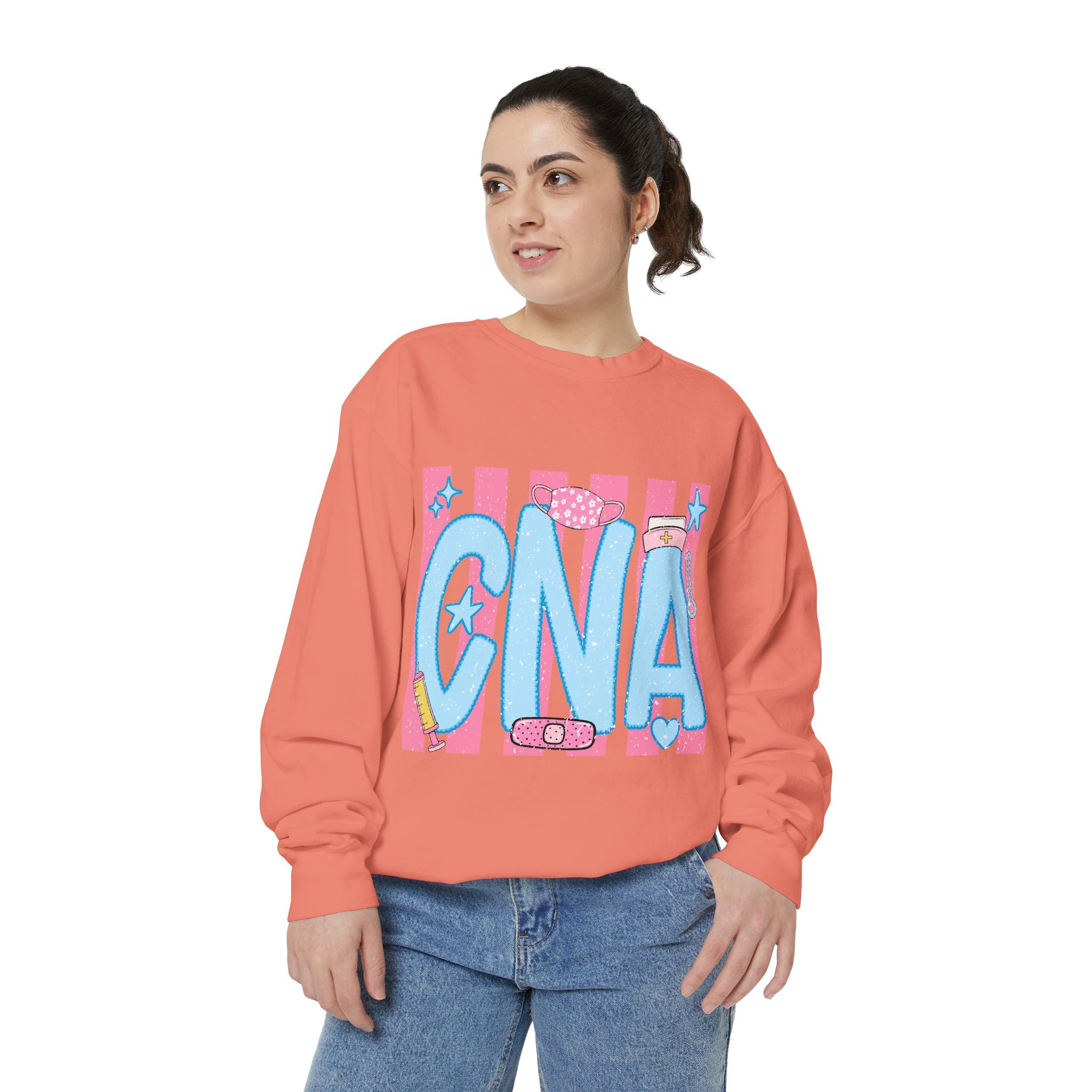 CNA Sparkle Graphic Sweatshirt — Pink & Blue Nurse Assistant Crewneck