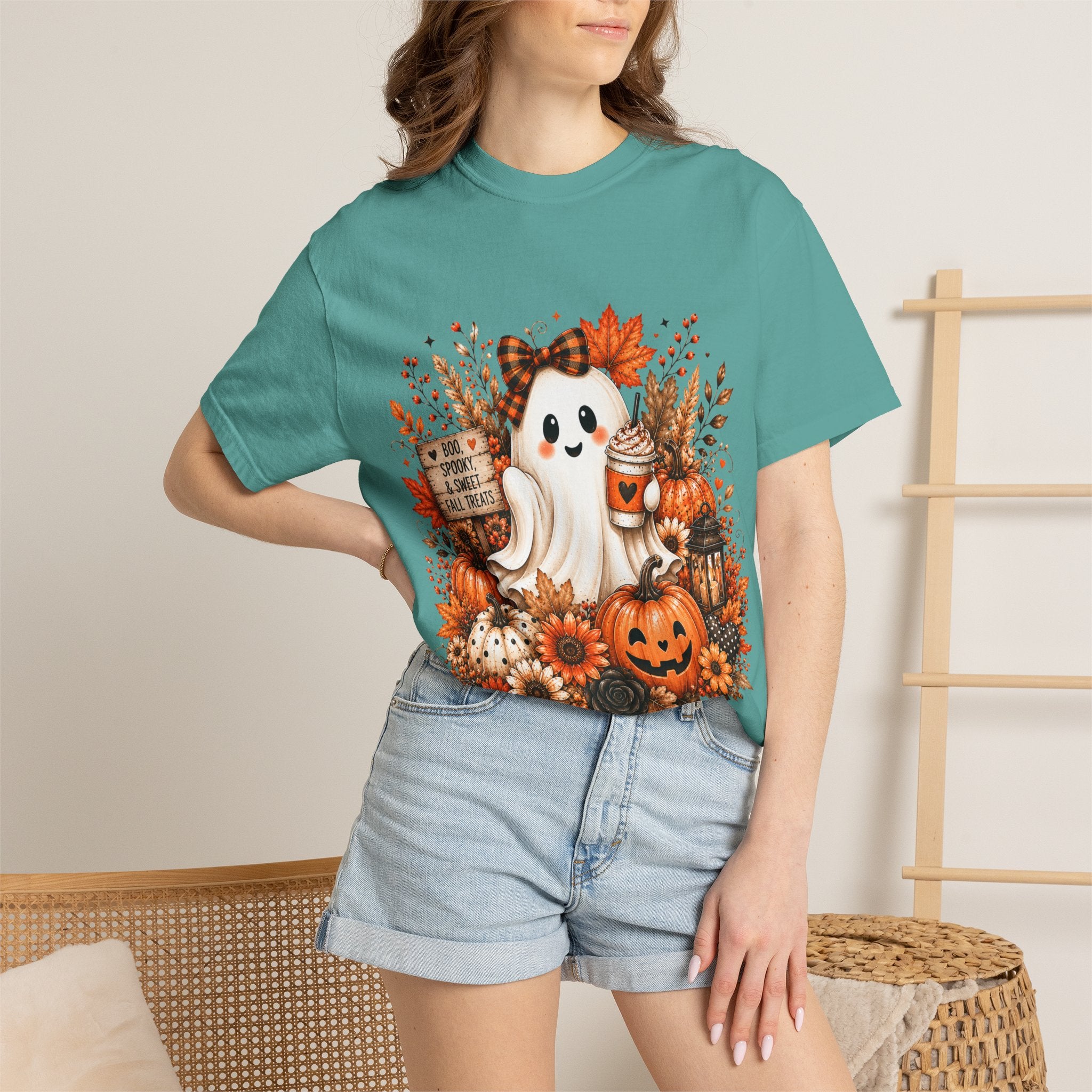 Halloween Ghost Tee — Cute Pumpkin & Autumn Floral Trick-or-Treat Shirt