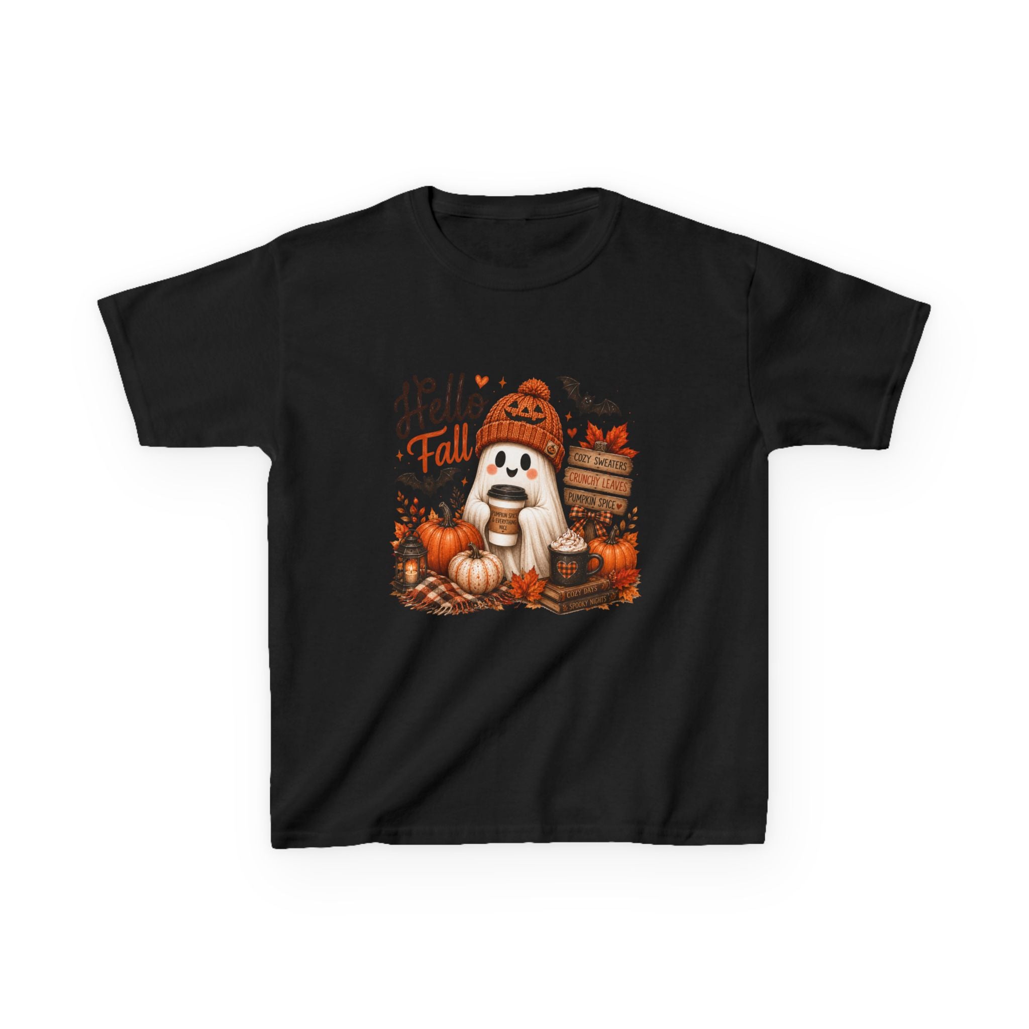 Kids Tee — "Hello Fall" Puppy Pumpkin Autumn Graphic