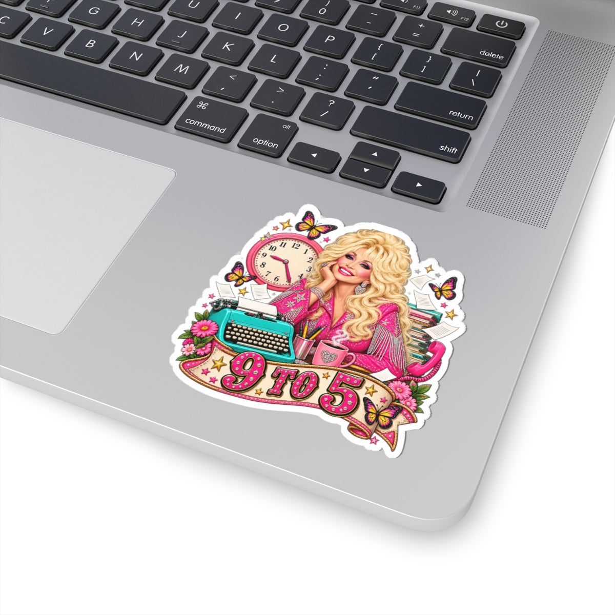 9 to 5 Dolly Sticker — Retro Office Vibe, Typewriter & Clock Decor