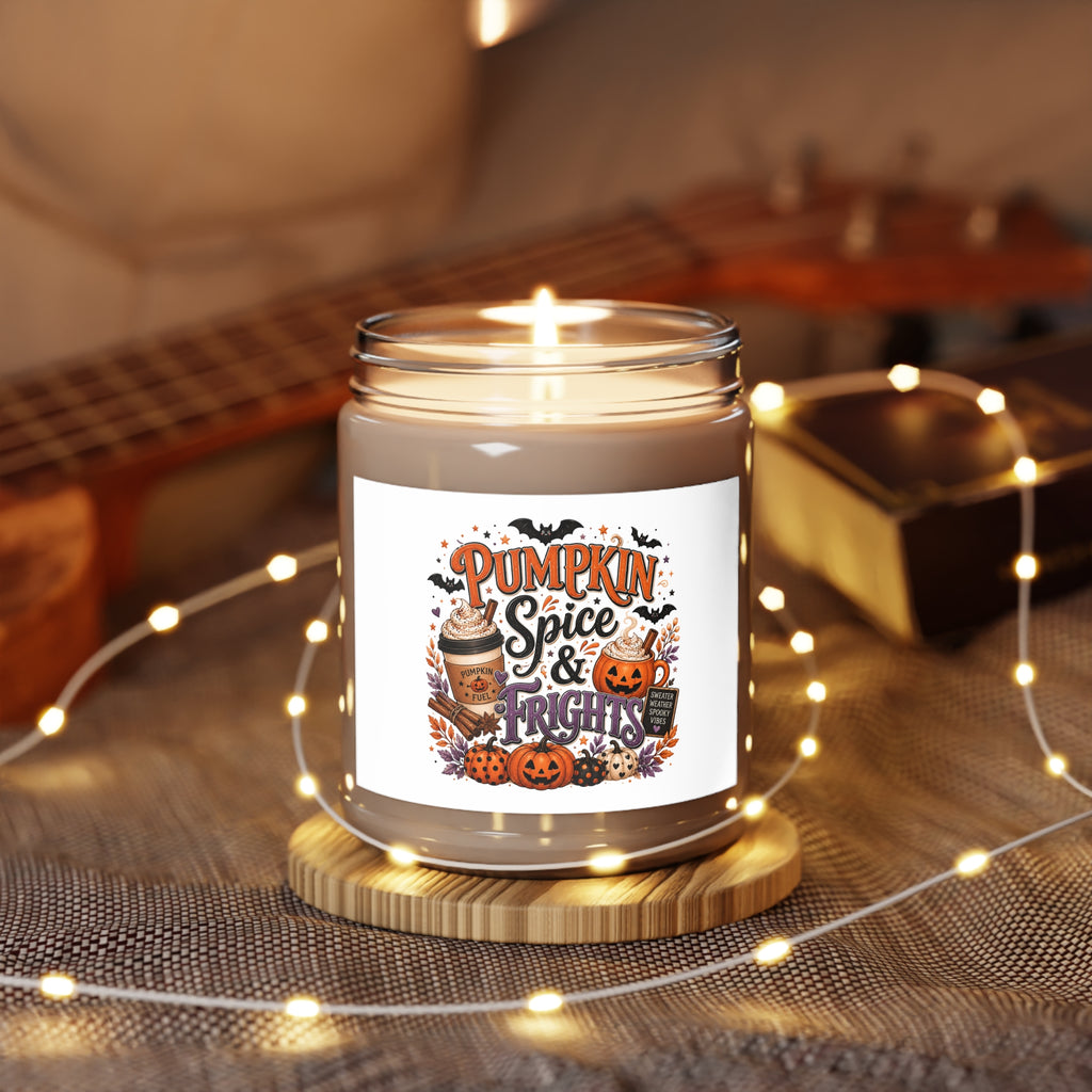 Pumpkin Spice & Frights Soy Candle — 9oz Fall Scented Jar (Halloween)