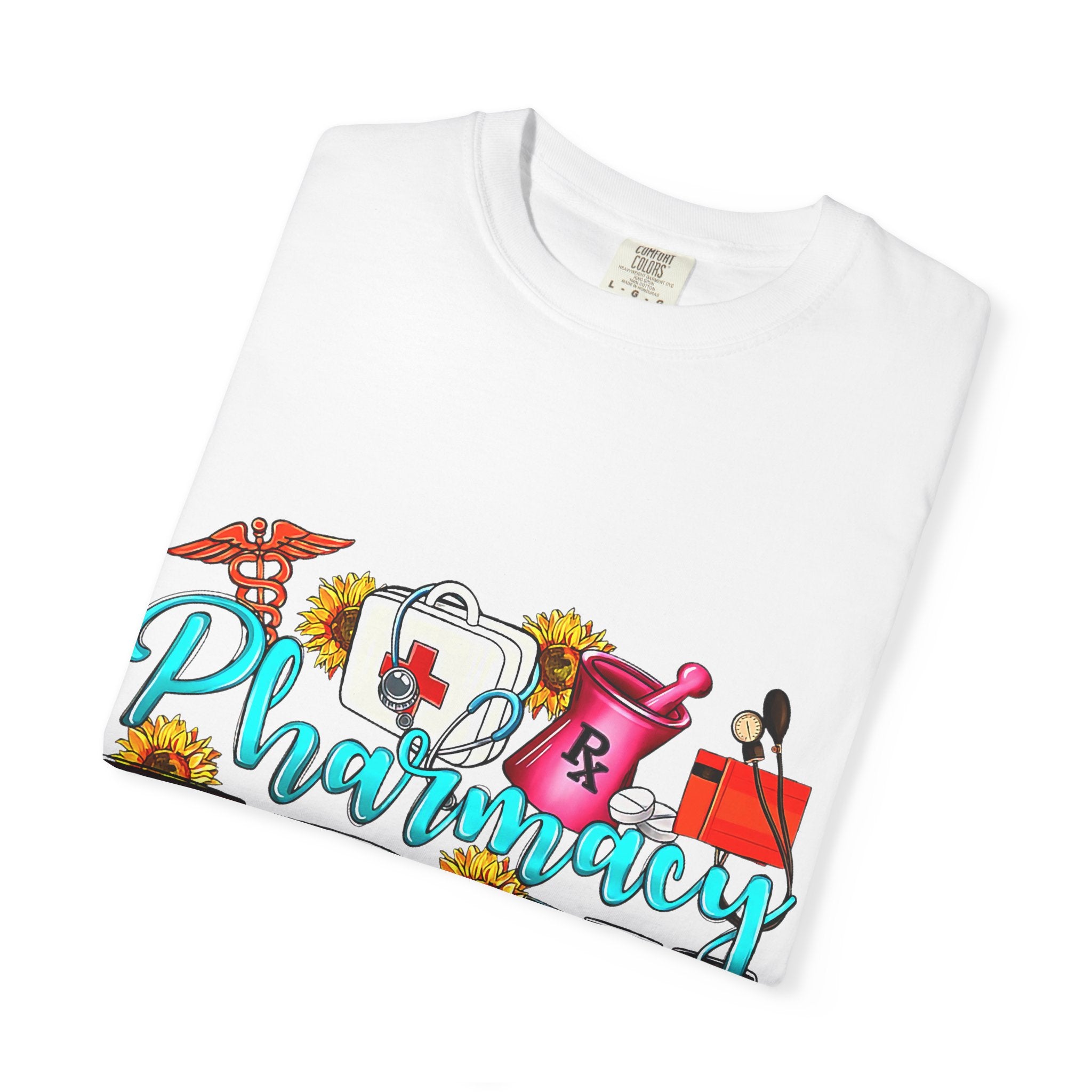 Pharmacy Tech Graphic T-Shirt — Colorful Medical Tools Design