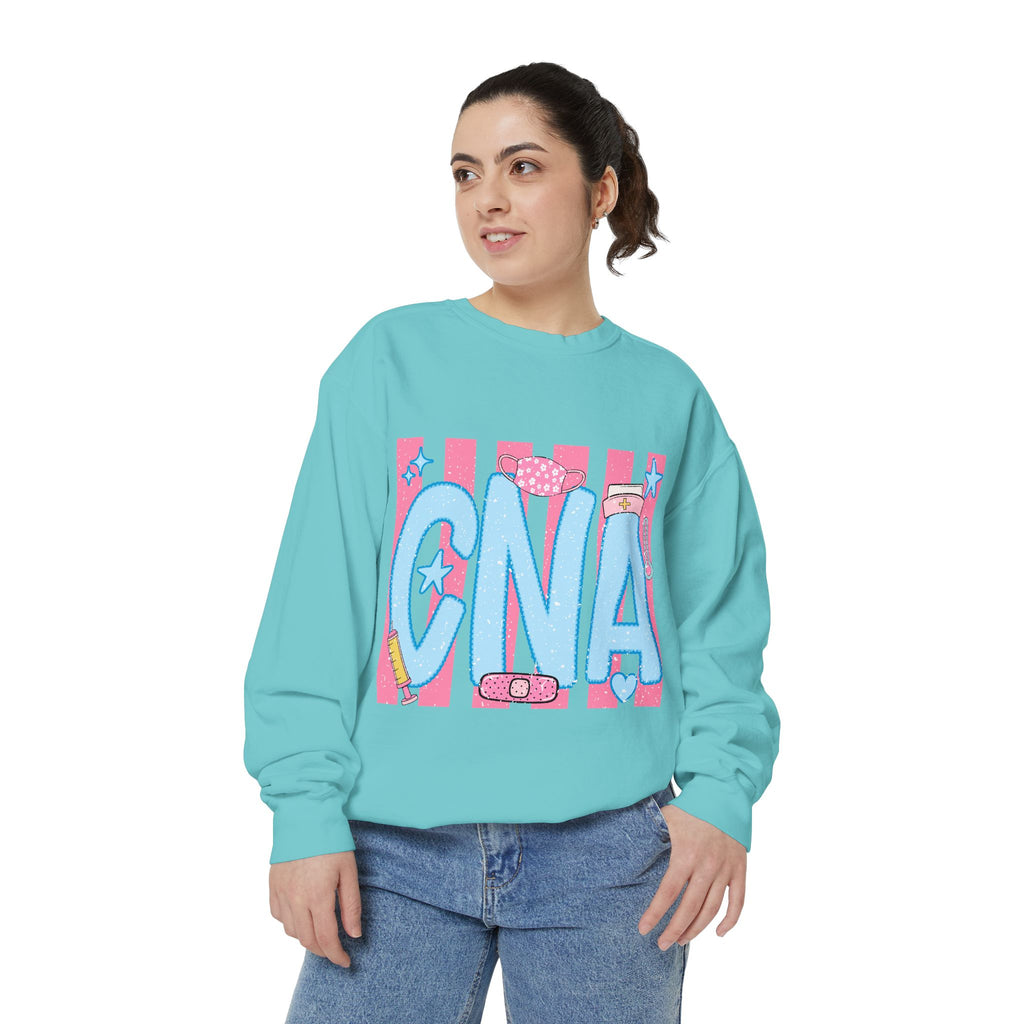 CNA Sparkle Graphic Sweatshirt — Pink & Blue Nurse Assistant Crewneck