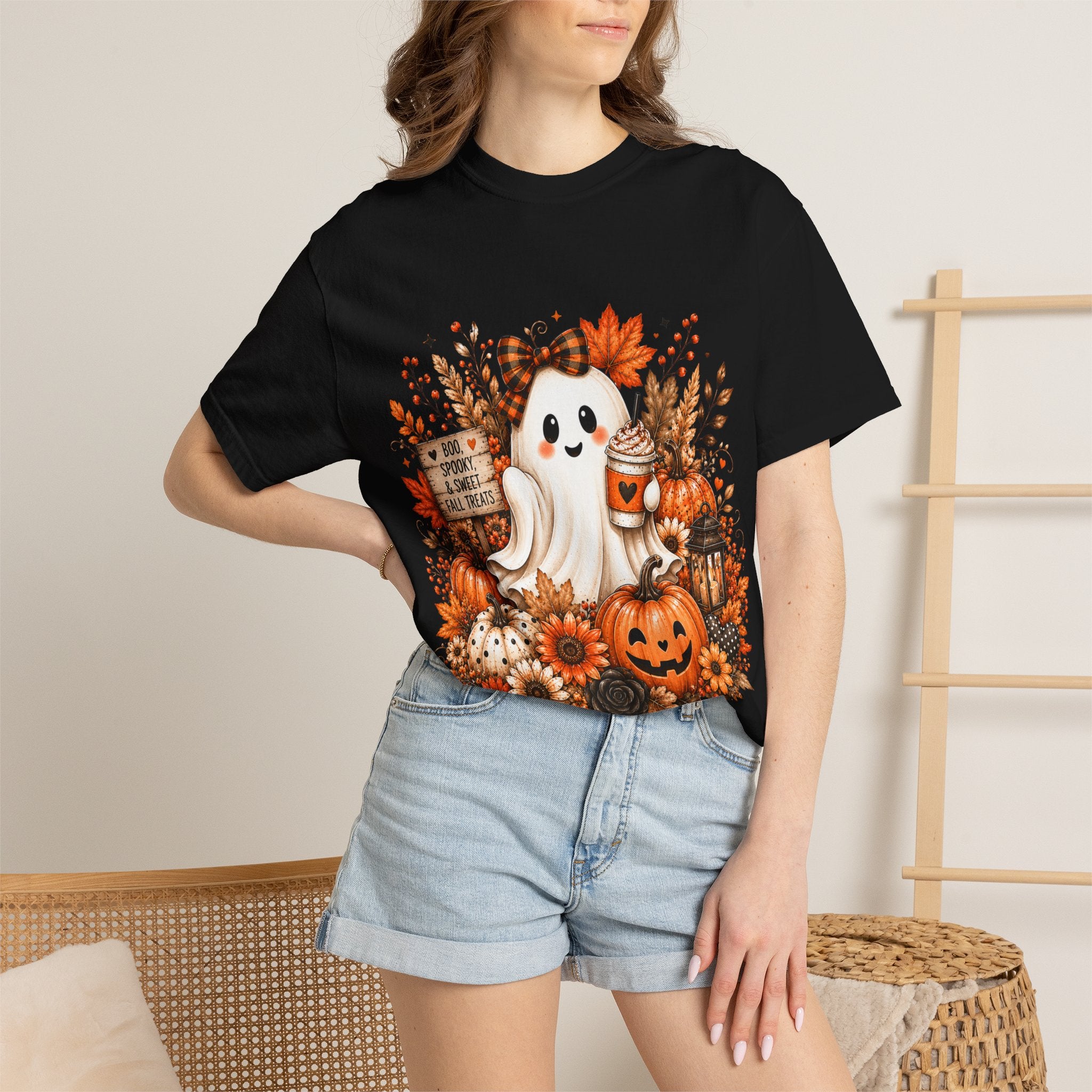 Halloween Ghost Tee — Cute Pumpkin & Autumn Floral Trick-or-Treat Shirt