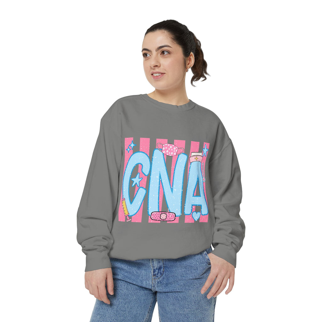 CNA Sparkle Graphic Sweatshirt — Pink & Blue Nurse Assistant Crewneck