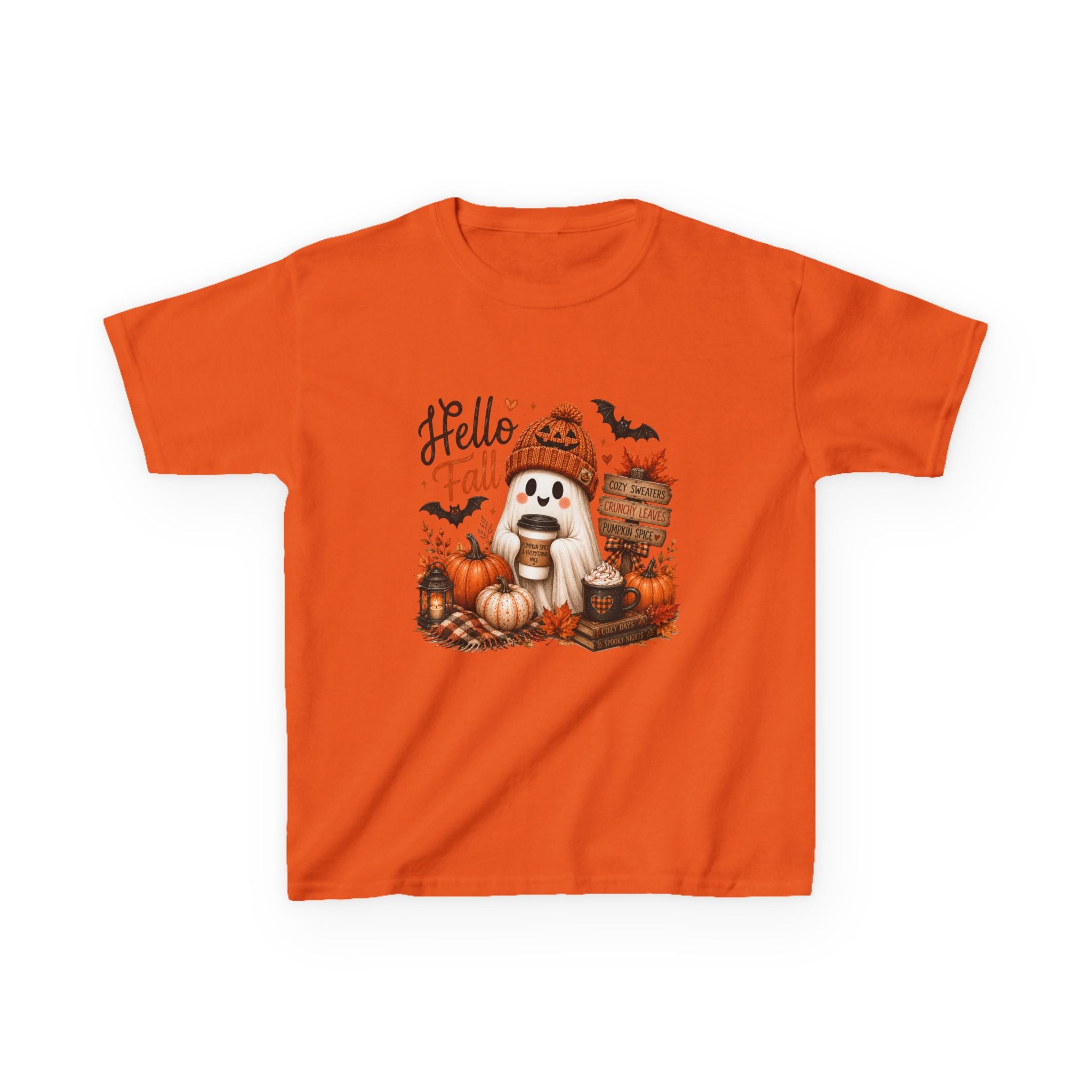 Kids Tee — "Hello Fall" Puppy Pumpkin Autumn Graphic