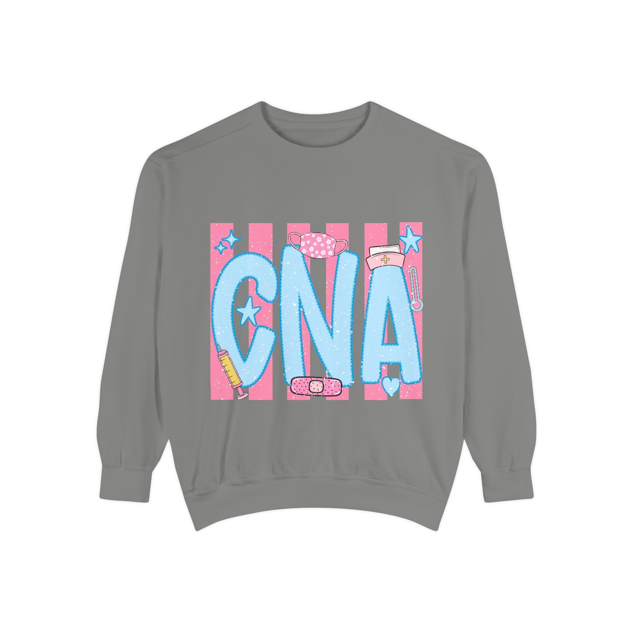 CNA Sparkle Graphic Sweatshirt — Pink & Blue Nurse Assistant Crewneck
