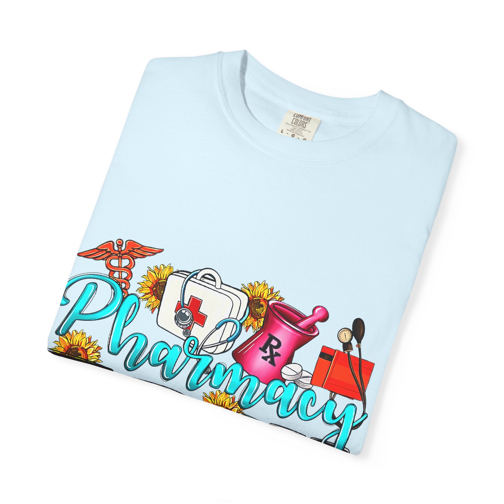 Pharmacy Tech Graphic T-Shirt — Colorful Medical Tools Design