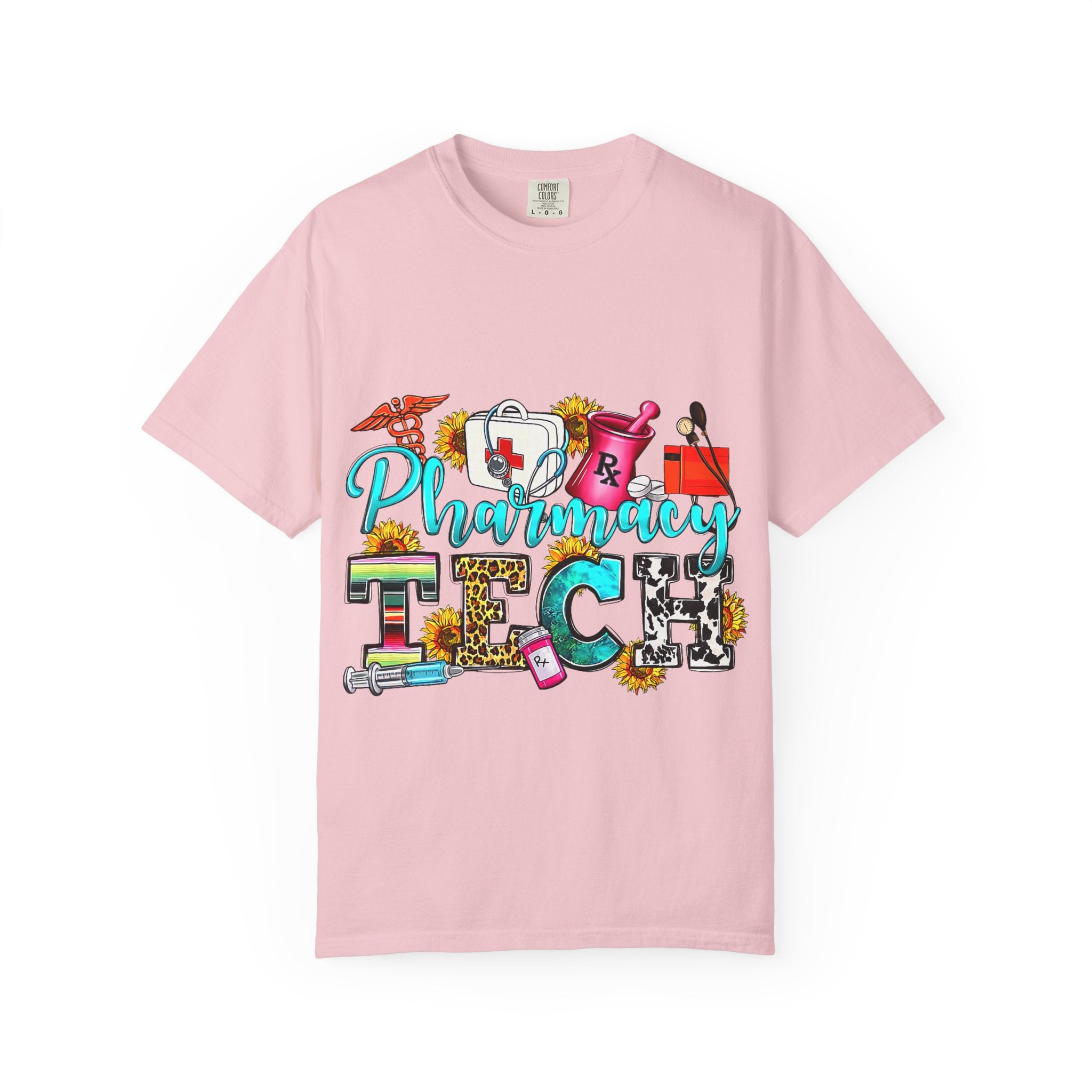 Pharmacy Tech Graphic T-Shirt — Colorful Medical Tools Design