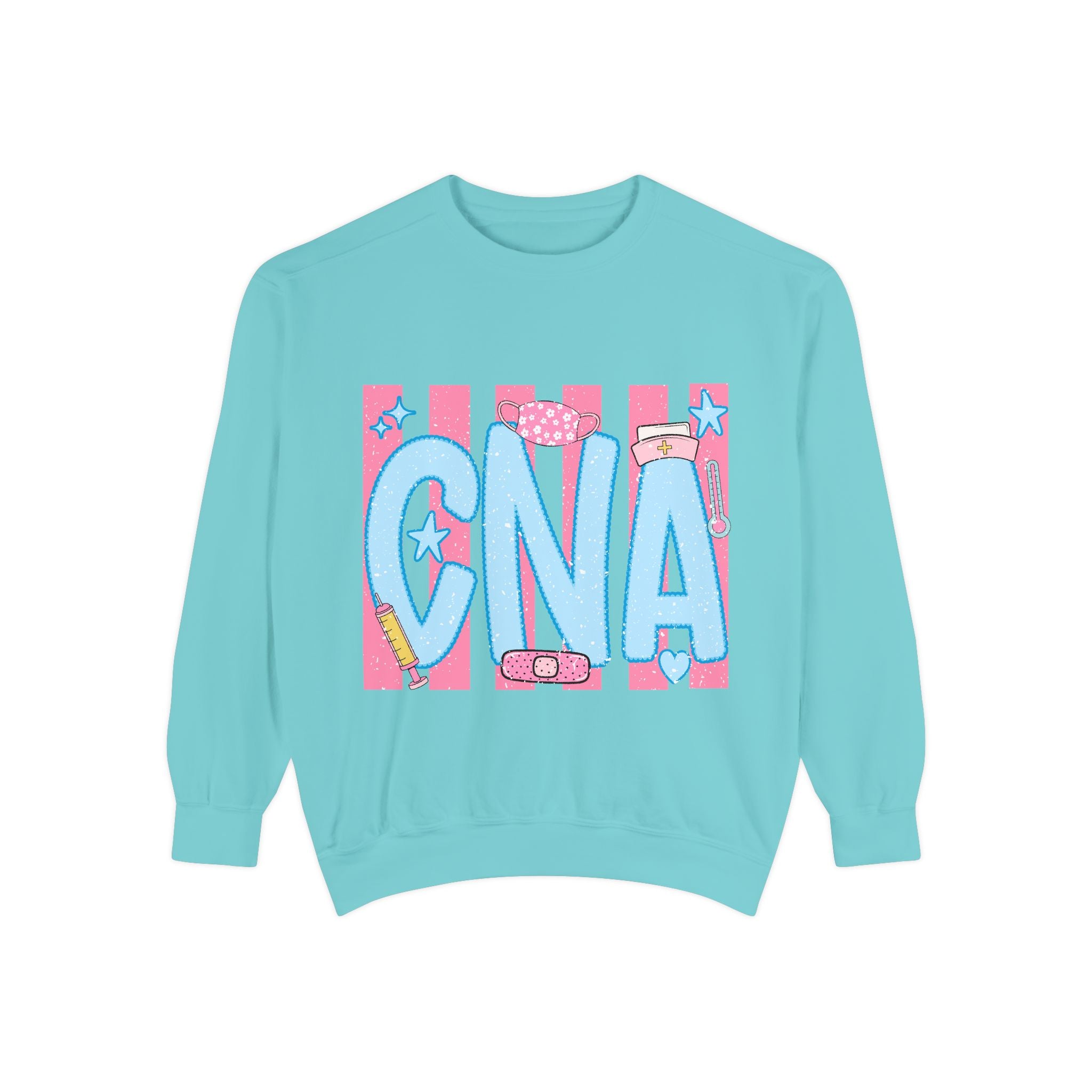 CNA Sparkle Graphic Sweatshirt — Pink & Blue Nurse Assistant Crewneck