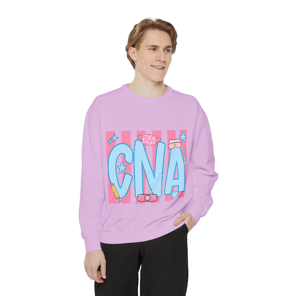 CNA Sparkle Graphic Sweatshirt — Pink & Blue Nurse Assistant Crewneck