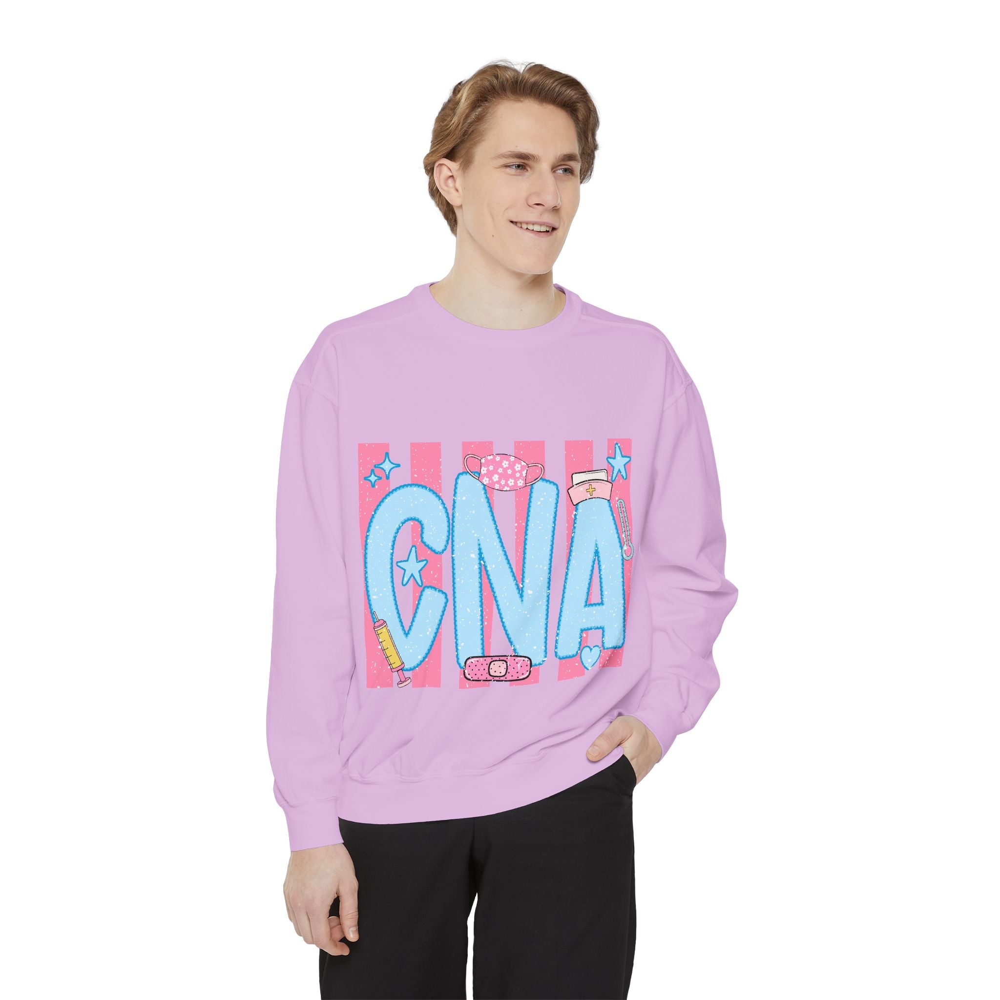 CNA Sparkle Graphic Sweatshirt — Pink & Blue Nurse Assistant Crewneck