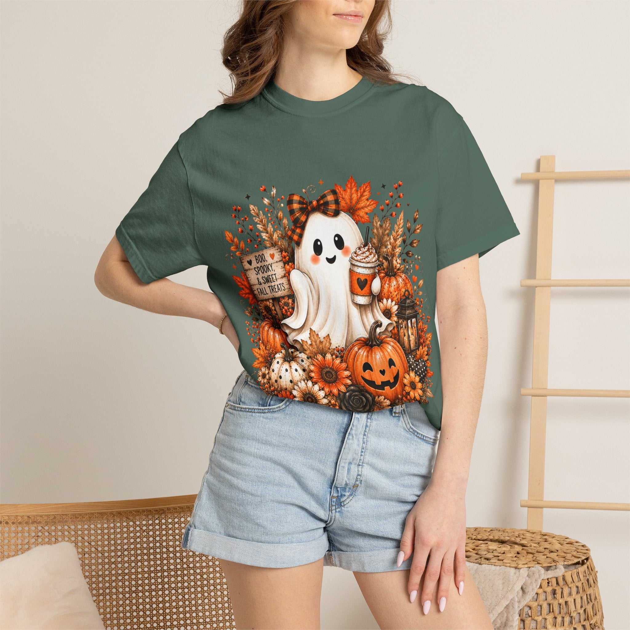 Halloween Ghost Tee — Cute Pumpkin & Autumn Floral Trick-or-Treat Shirt