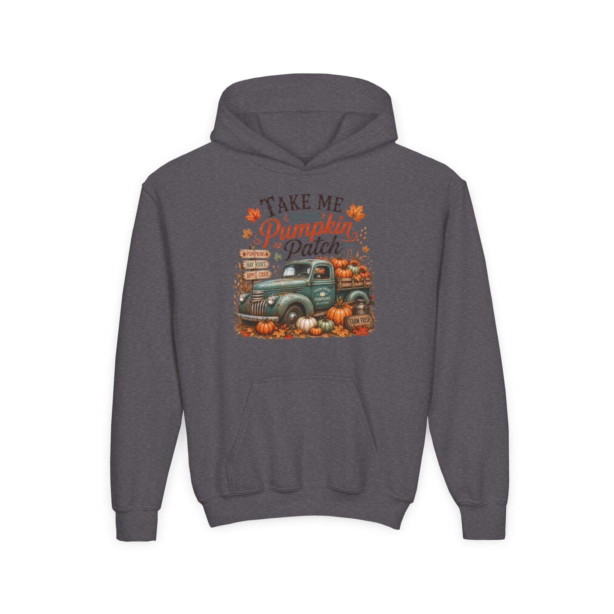 Youth Fall Pumpkin Truck Hoodie — 'Pumpkin Patch' Vintage Truck Graphic Hooded Sweatshirt