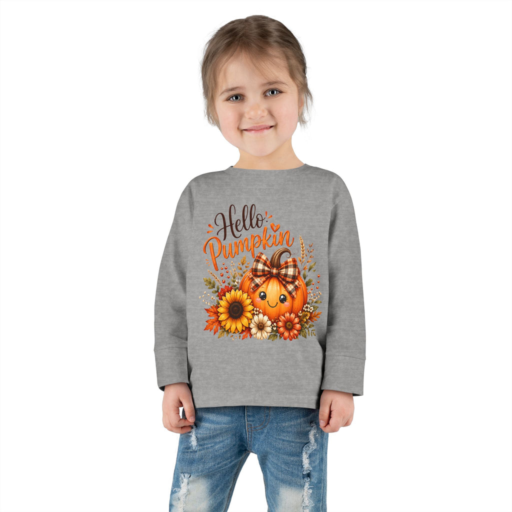 Hello Pumpkin Toddler Long Sleeve Tee — Cute Fall Pumpkin Graphic