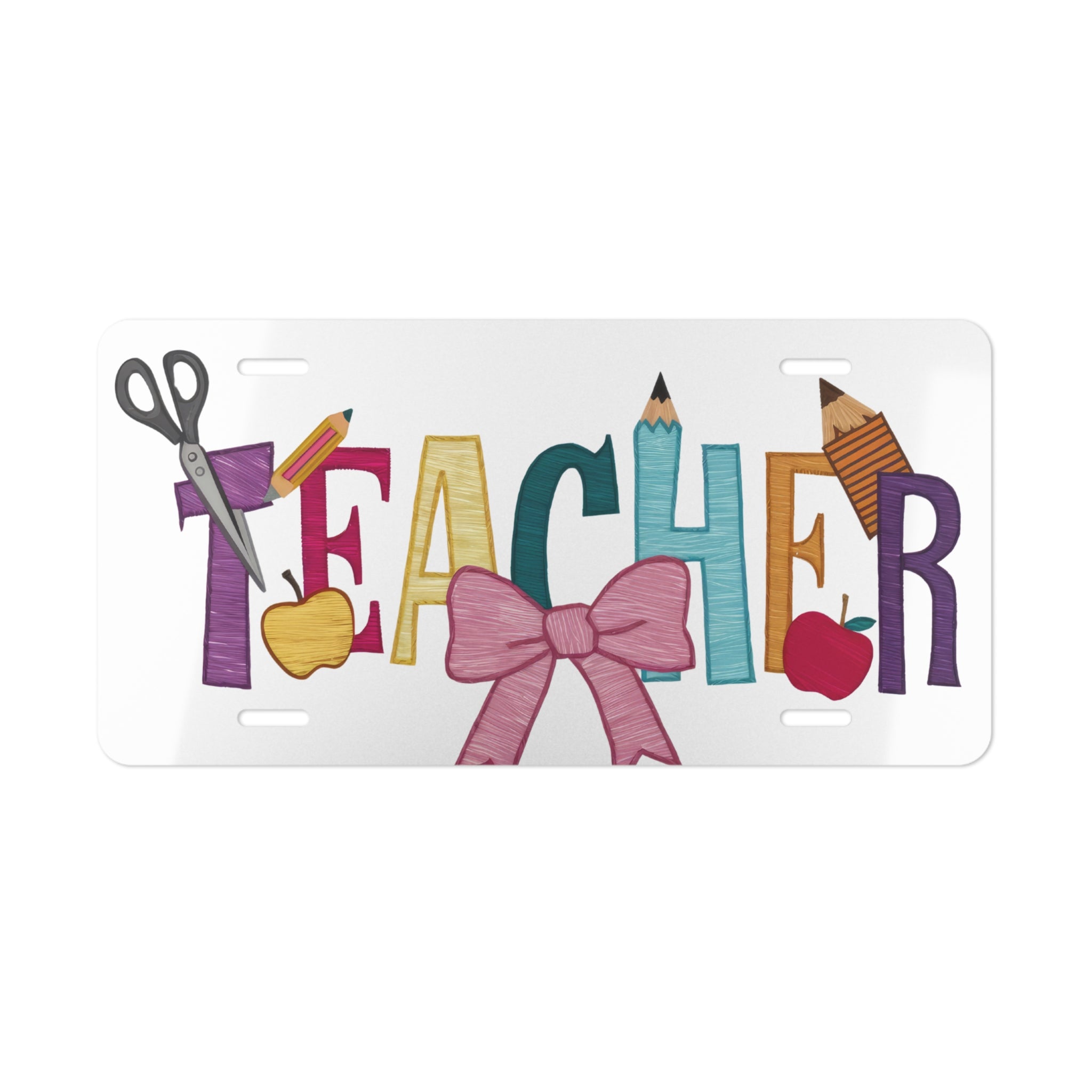Teacher Vanity Plate — Colorful School Icons License Plate Gift