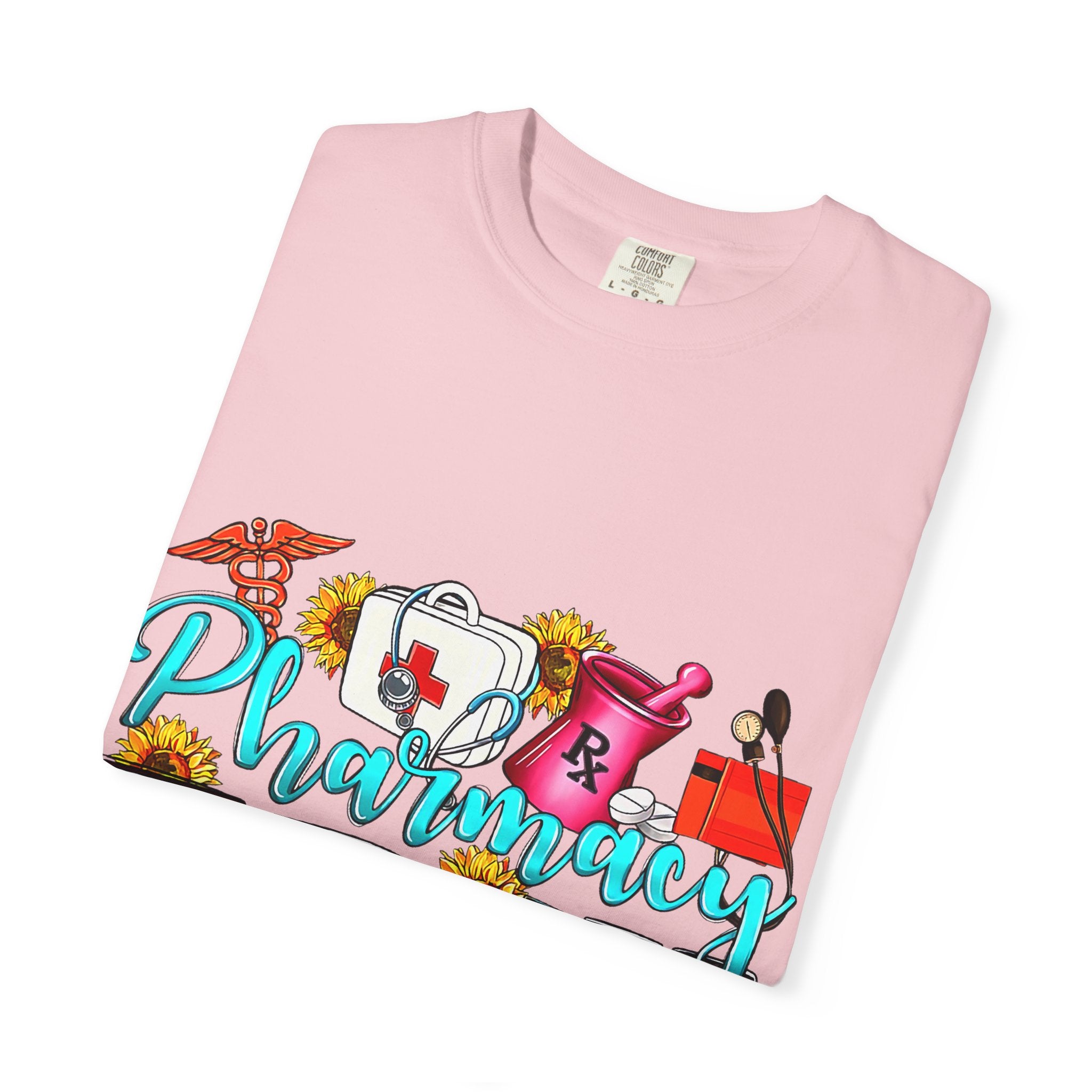 Pharmacy Tech Graphic T-Shirt — Colorful Medical Tools Design