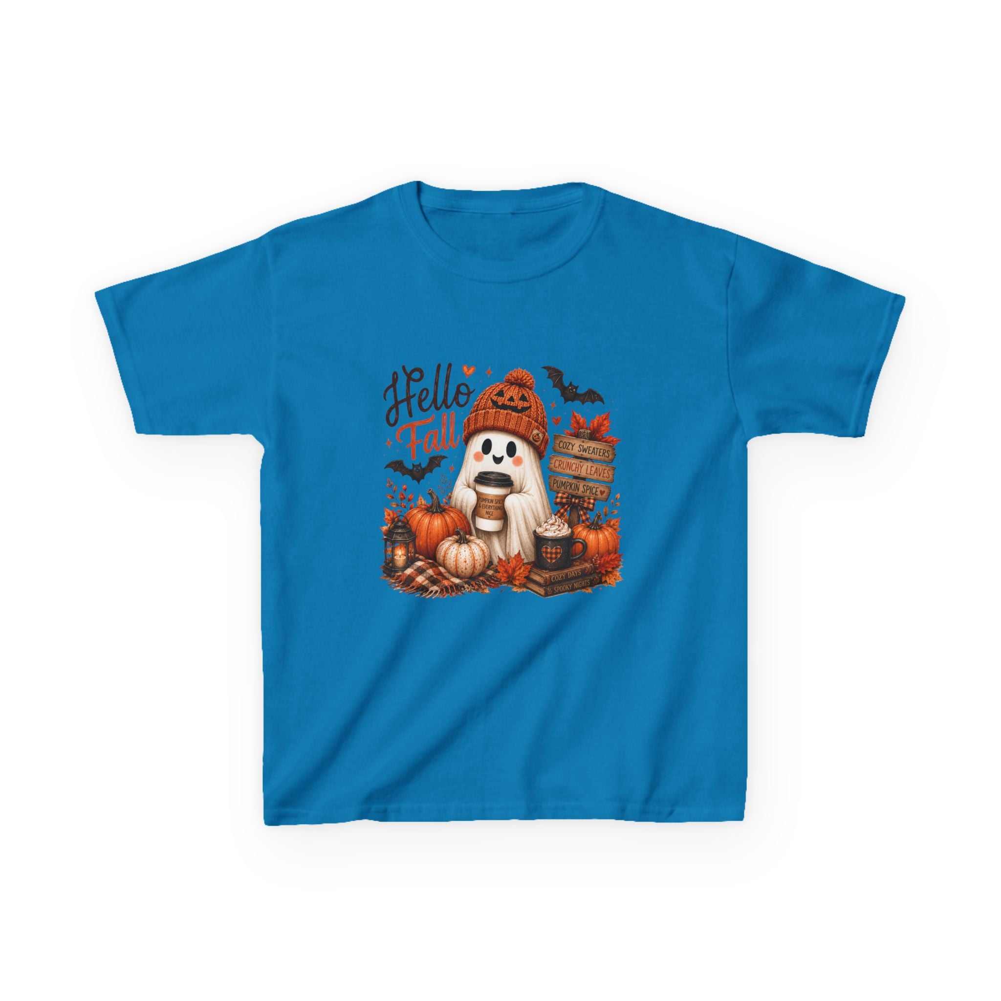 Kids Tee — "Hello Fall" Puppy Pumpkin Autumn Graphic
