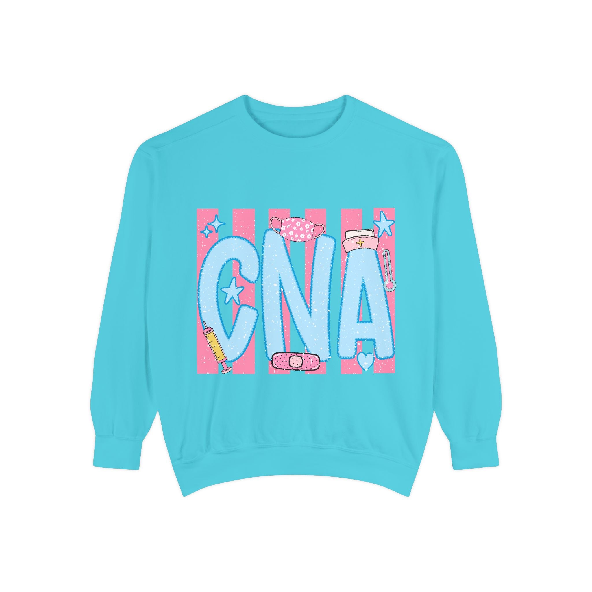 CNA Sparkle Graphic Sweatshirt — Pink & Blue Nurse Assistant Crewneck