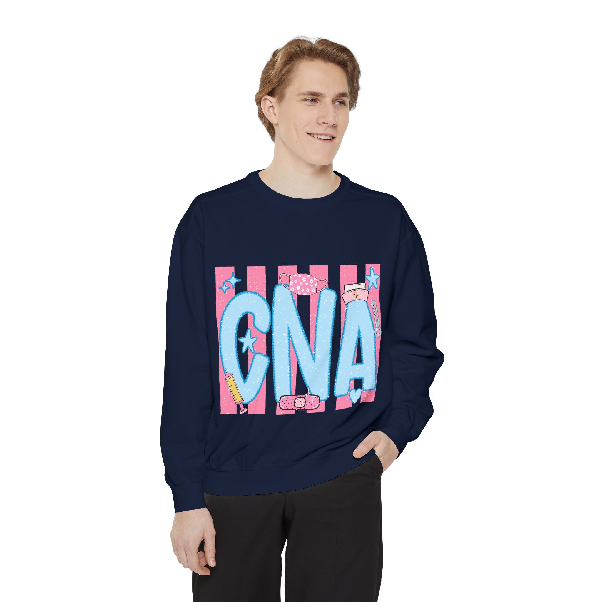 CNA Sparkle Graphic Sweatshirt — Pink & Blue Nurse Assistant Crewneck