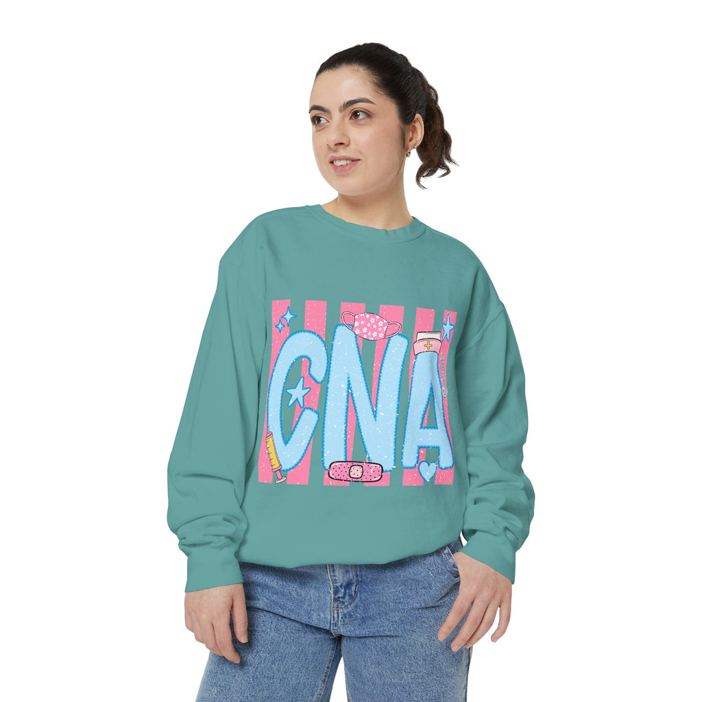 CNA Sparkle Graphic Sweatshirt — Pink & Blue Nurse Assistant Crewneck