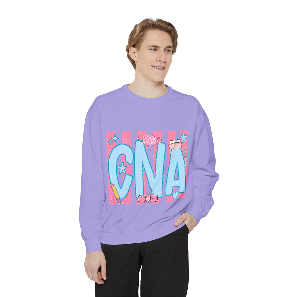 CNA Sparkle Graphic Sweatshirt — Pink & Blue Nurse Assistant Crewneck