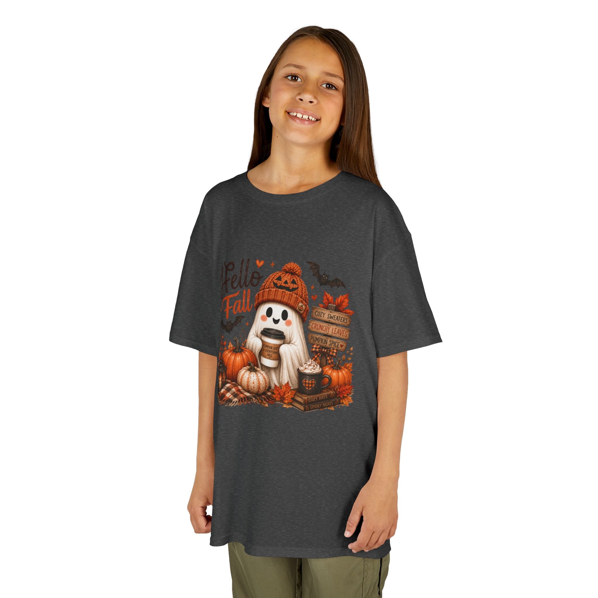 Kids Tee — "Hello Fall" Puppy Pumpkin Autumn Graphic